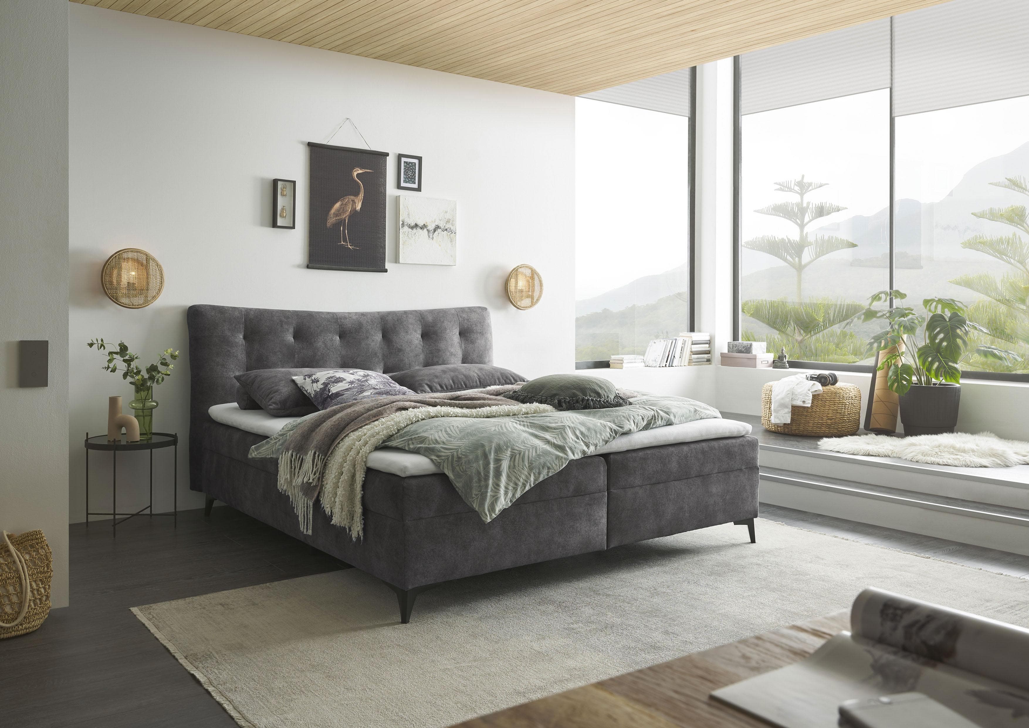 Boxbett Melrose Anthrazit mit Topper und Kopfteil