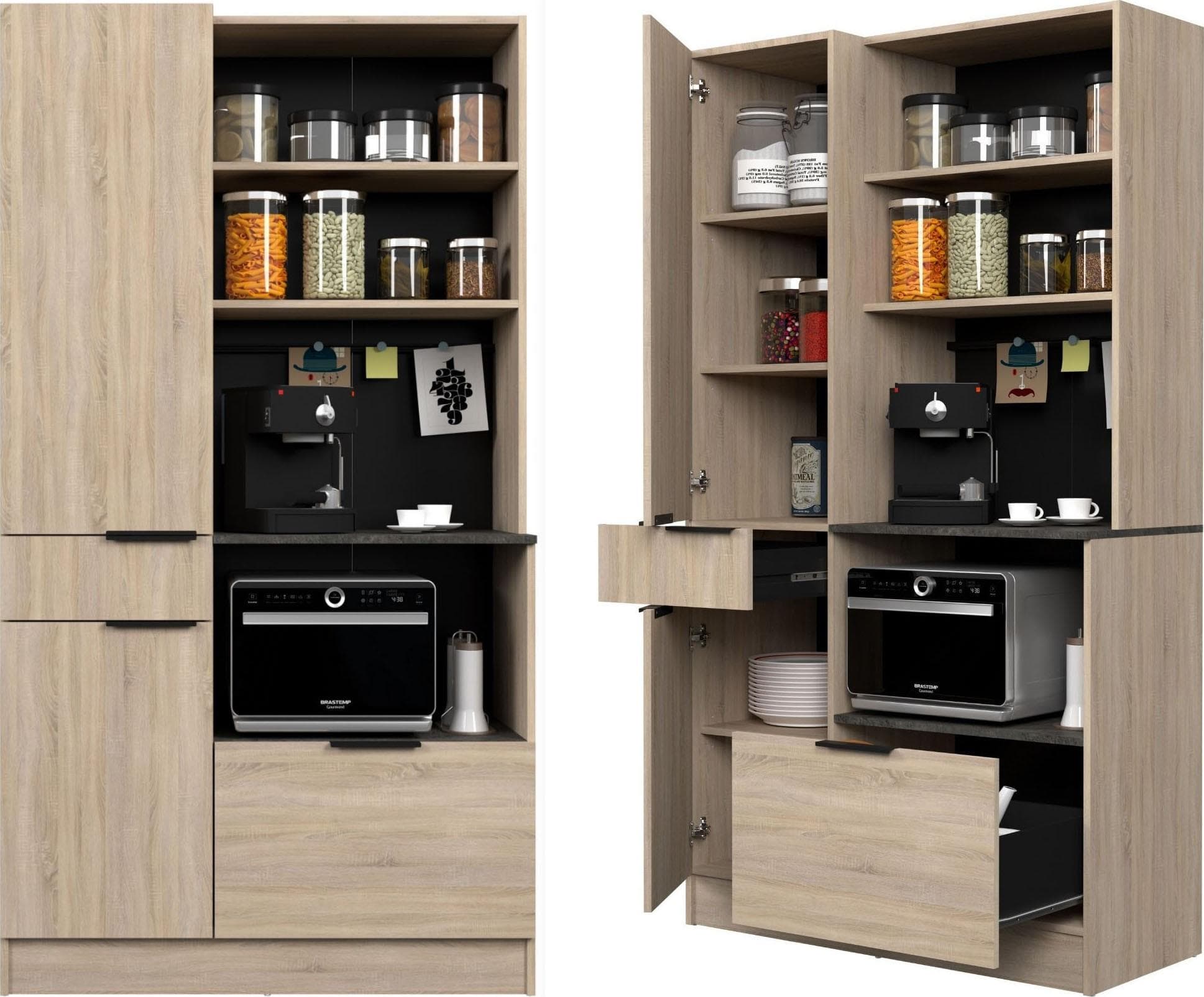 Küchenbuffet aus Melamin mit Eiche/Beton-Optik und viel Stauraum