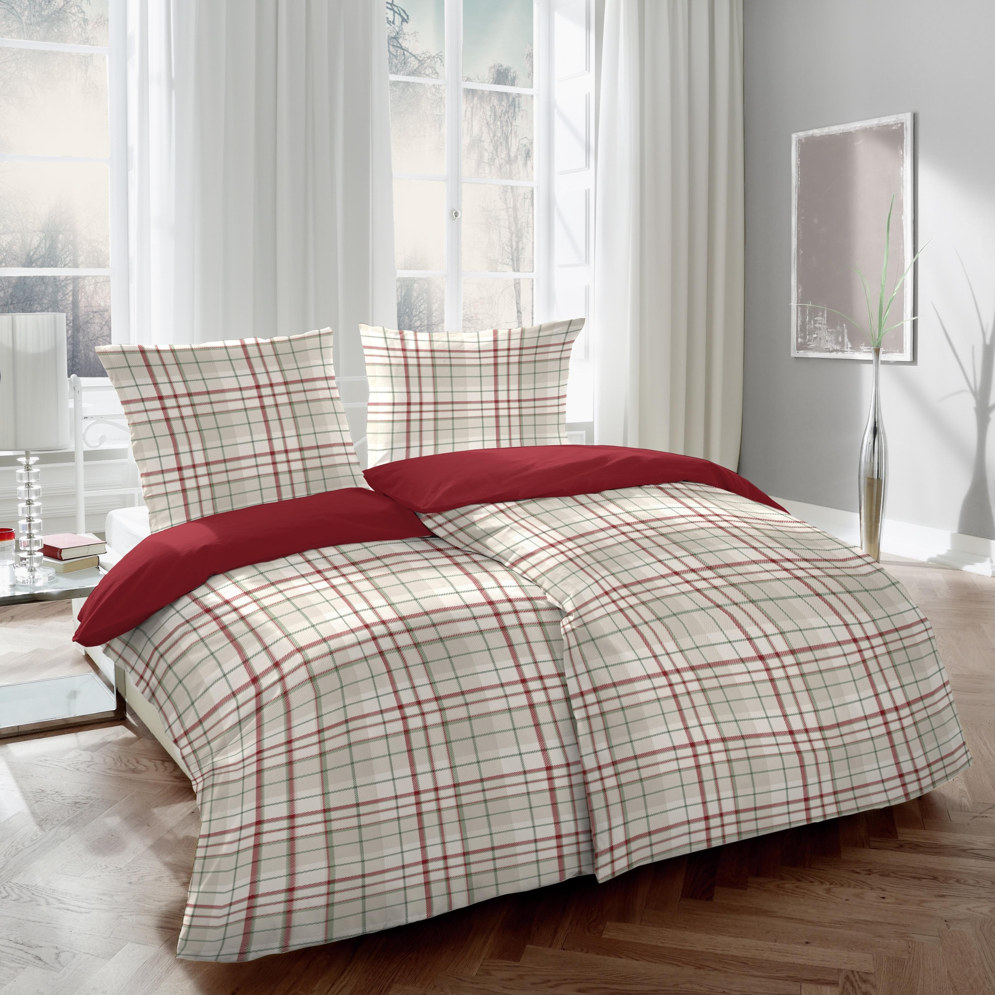 PRIMERA Kissenbezug Edelflanell Rot-Braun 40x40 cm Baumwolle