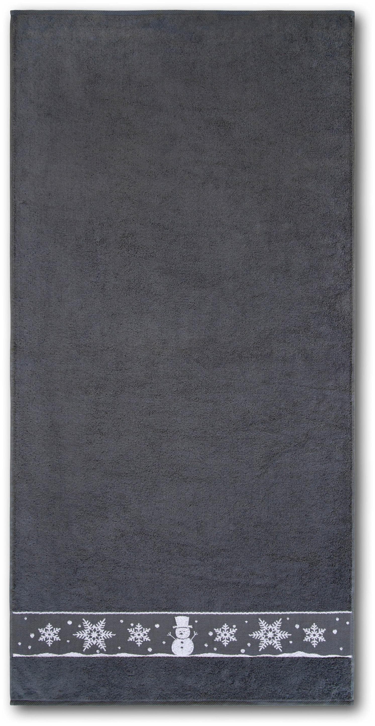 Duschtuch Schneemann-Stil, Frottier, Granat/Graphit, 70x140 cm