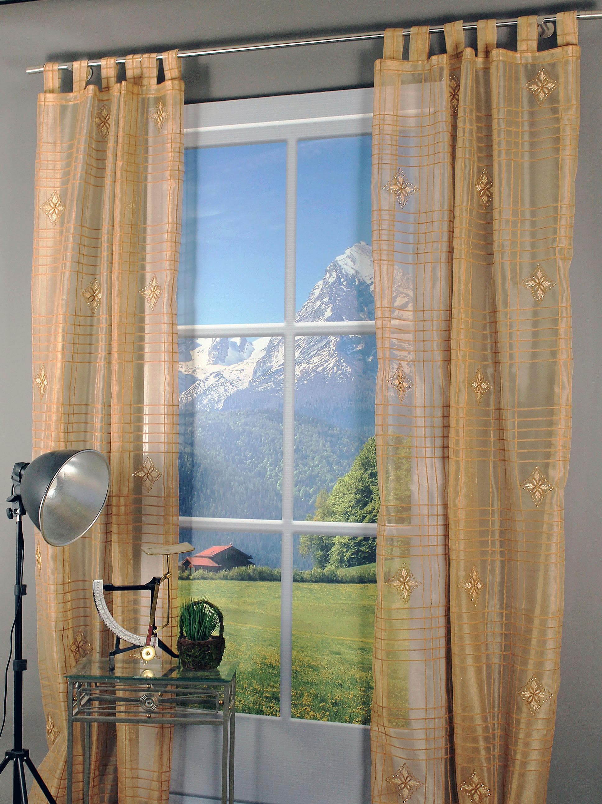 HOSSNER Gardine Stellisee Beige Braun Polyester mit Stickerei