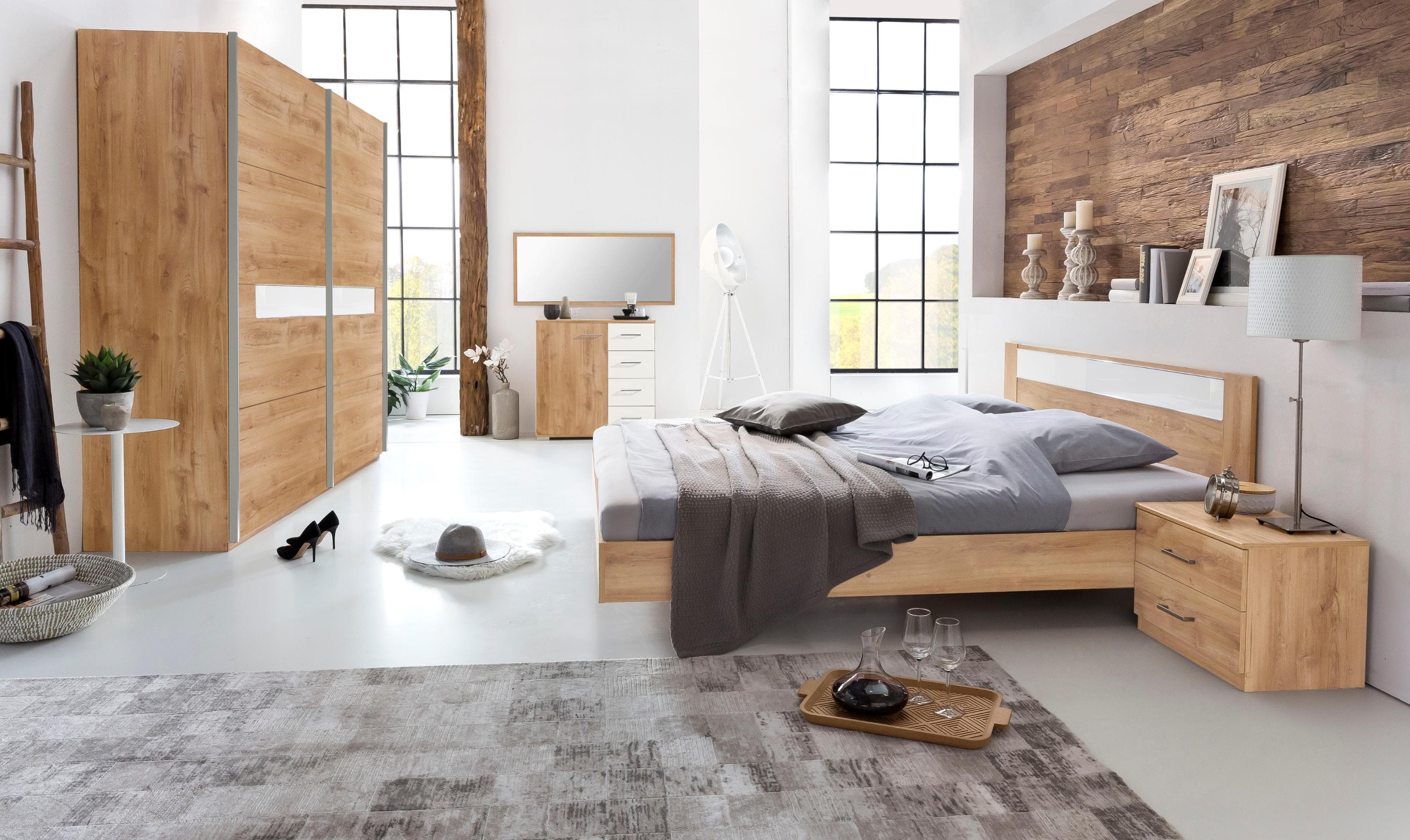 Wimex Schlafzimmer-Set Petra/Pamela 4-tlg. Braun/Weißglas
