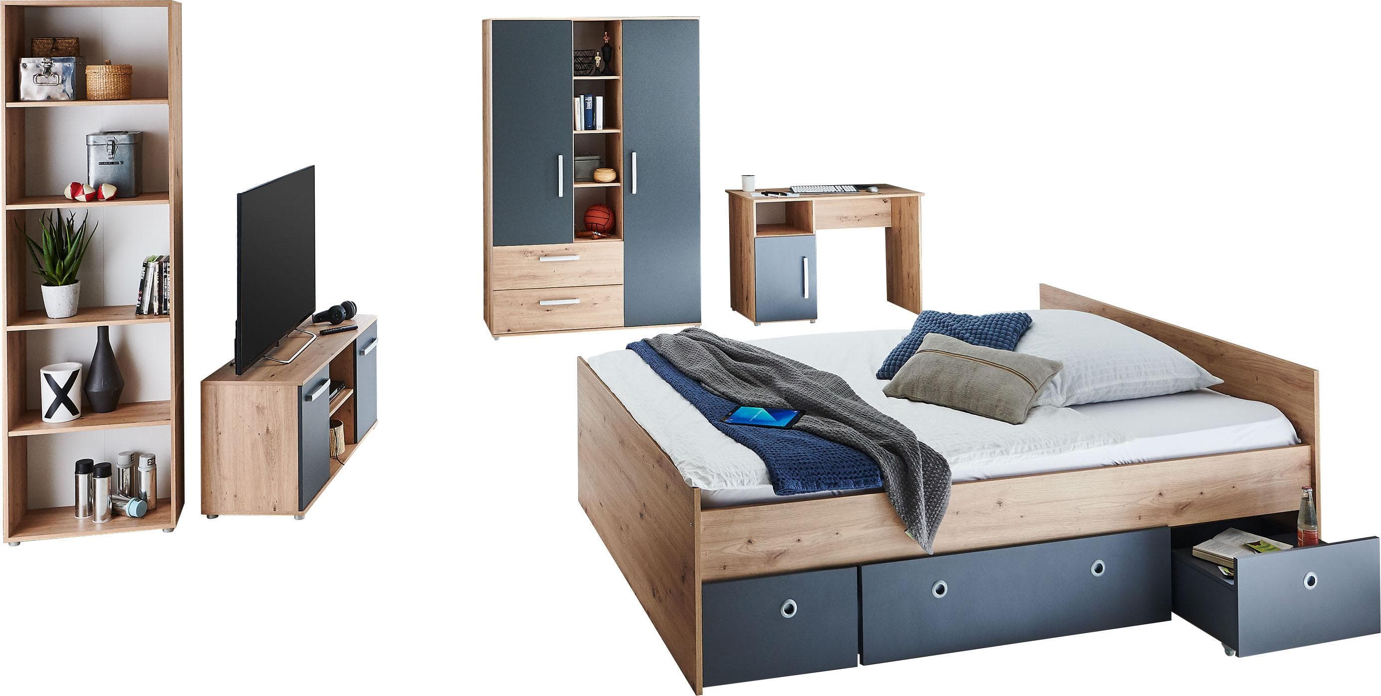 Arthur Berndt Jugendzimmer-Set Alessio Anthrazit Eiche Dekor