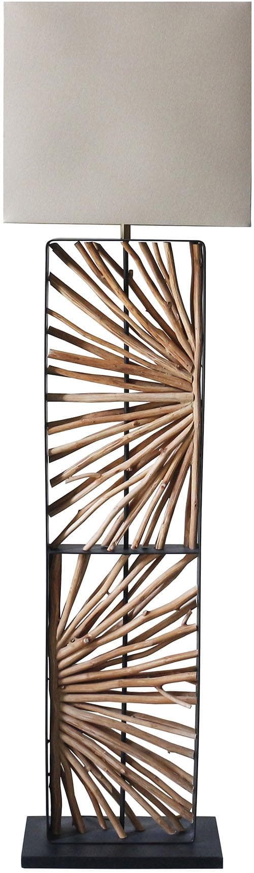 SALESFEVER Stehlampe Treibholz Braun Beige Metall Leinen