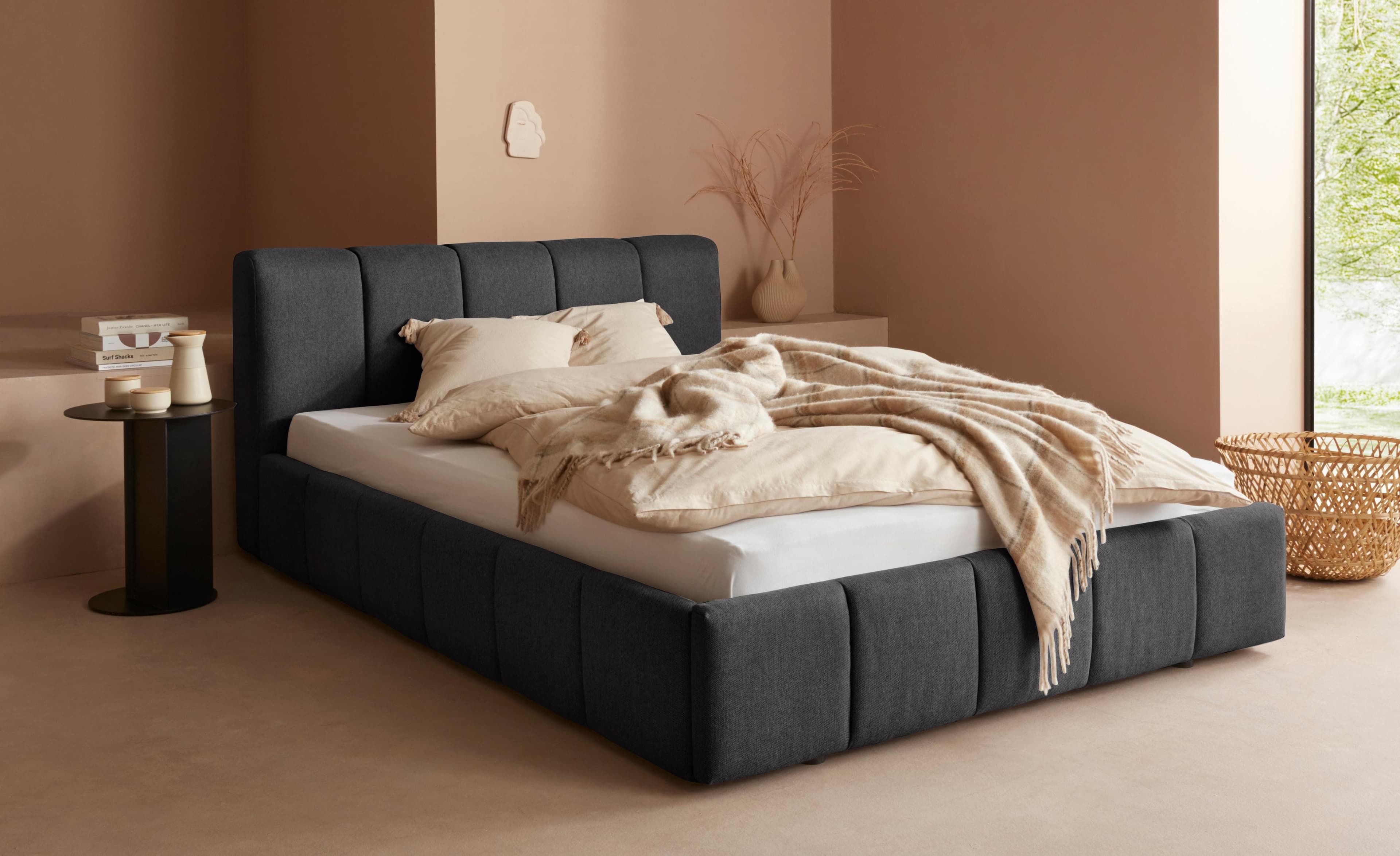 LeGer Home Polsterbett Maileen Schwarz mit Rollrost