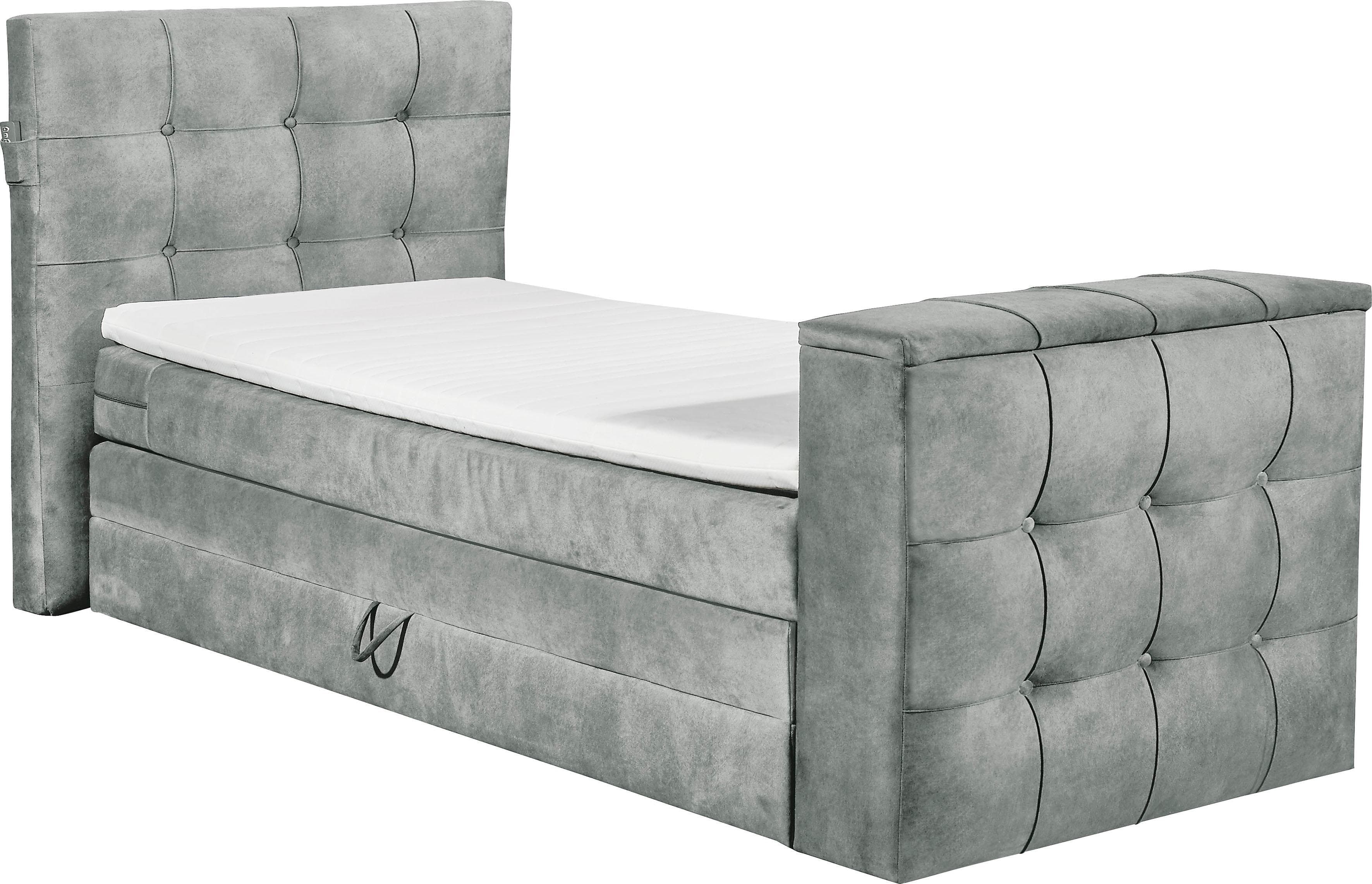 Boxspringbett Richmond Grau mit TV-Halterung und Bettkasten