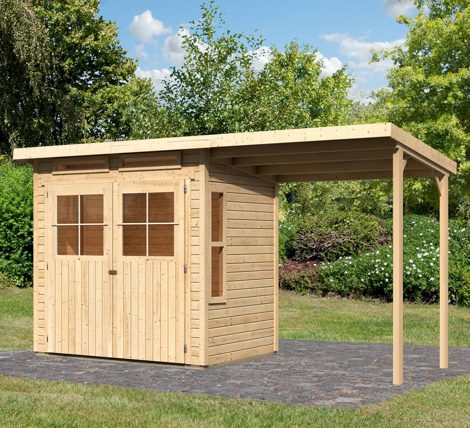 Gartenhaus KARIBU "Falkensee 2" Beige Holzwerkstoff Pultdach