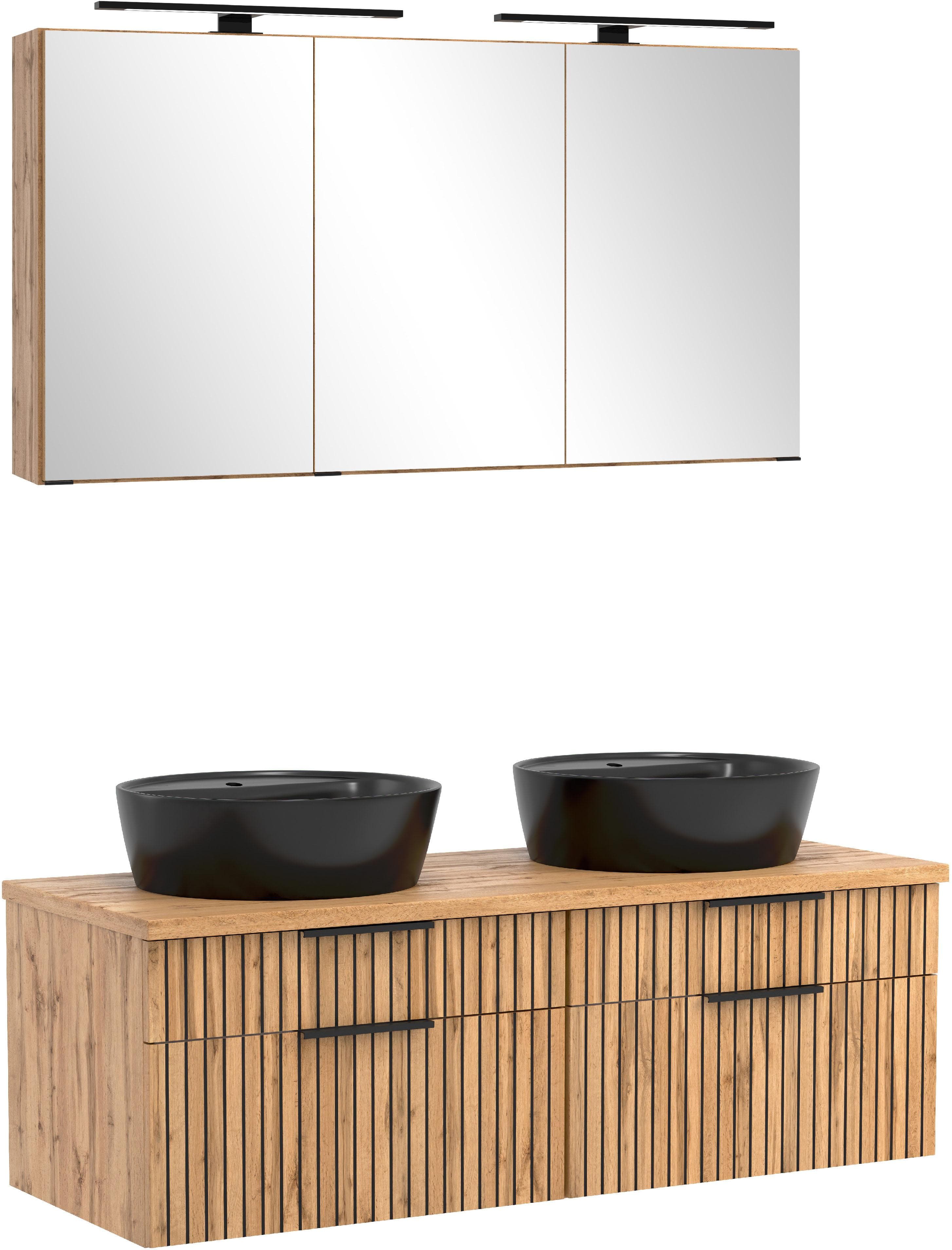 WELLTIME Carlton Badmöbel-Set 120 cm Schwarz mit Spiegelschrank