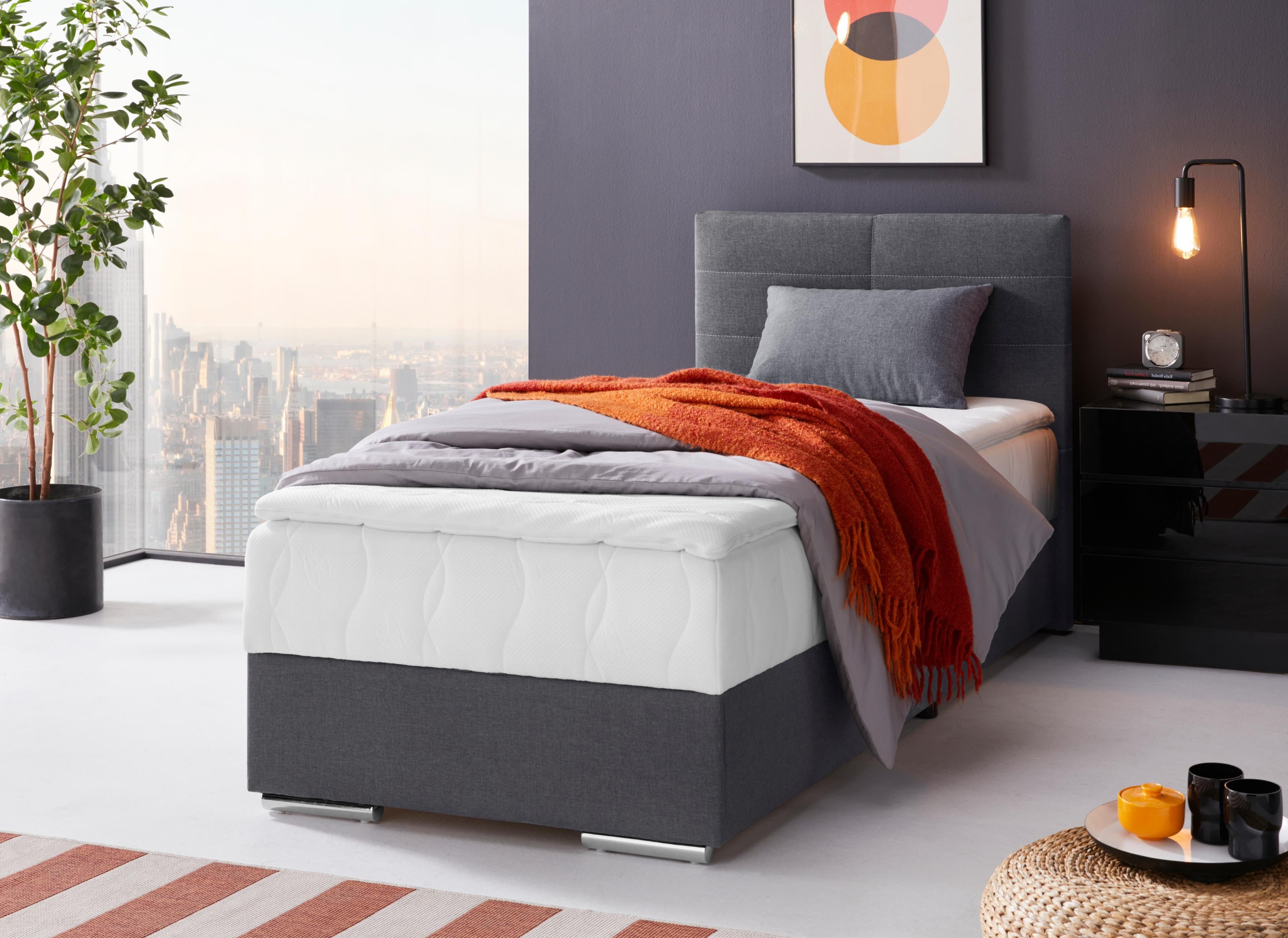 COTTA Boxbett Tom mit Bettkasten, Topper und Zierkissen Anthrazit