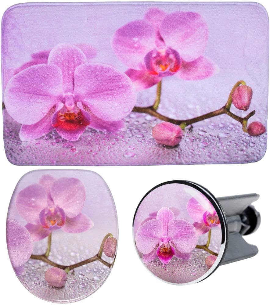 SANILO Badaccessoire-Set Blooming WC-Sitz Badteppich Stöpsel Rosa