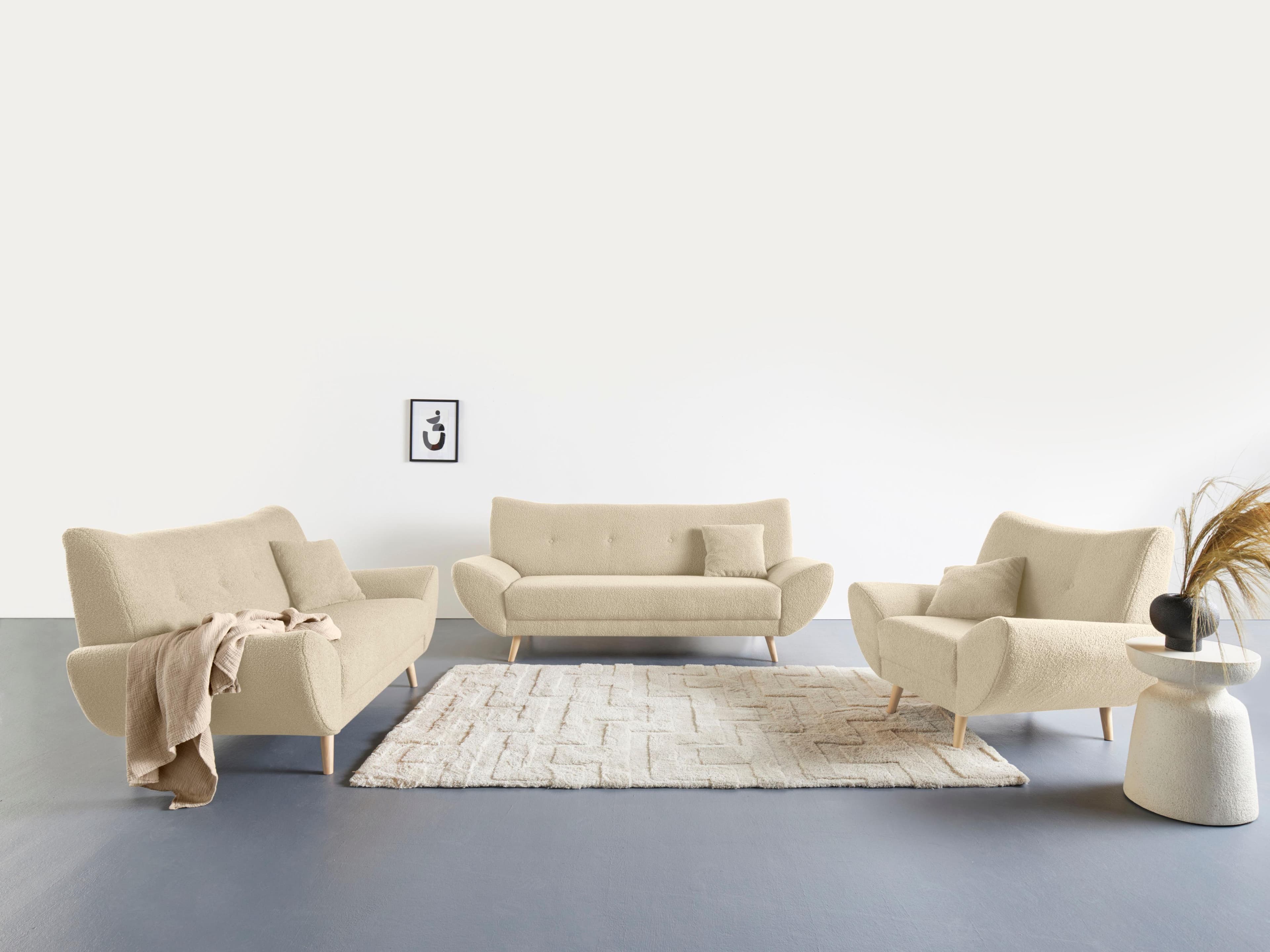 HOME AFFAIRE Polstergarnitur Basta 3-tlg. Beige Microfaser