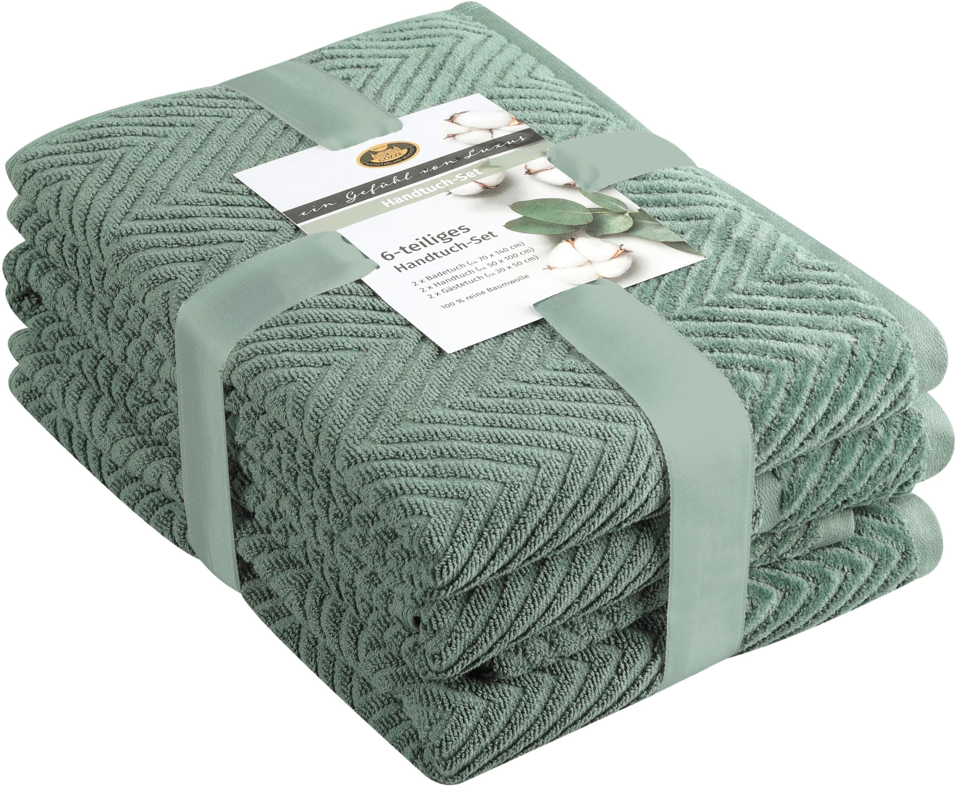 Handtuch Set aus Baumwolle, Farbe Jade, Moderner Stil