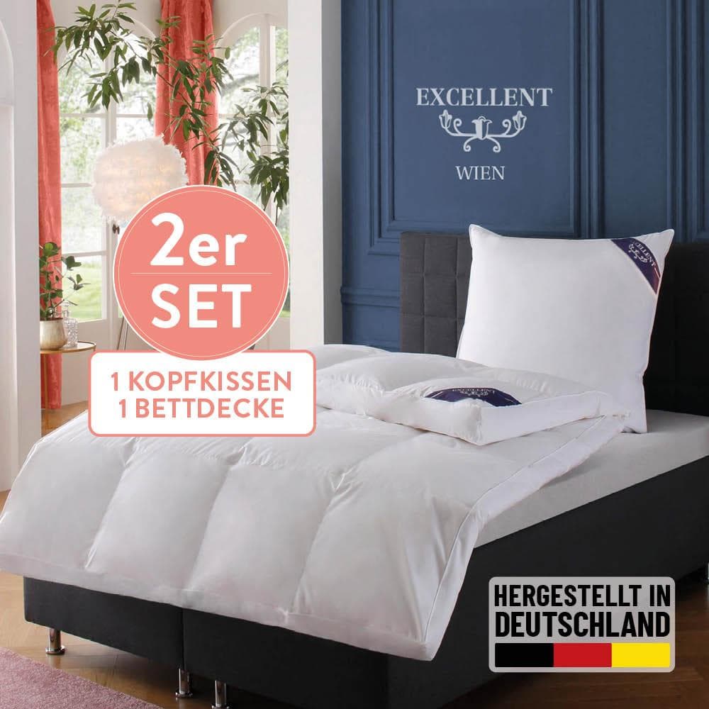 EXCELLENT Daunenbettdecke + Kopfkissen Set Weiß Polarwarm