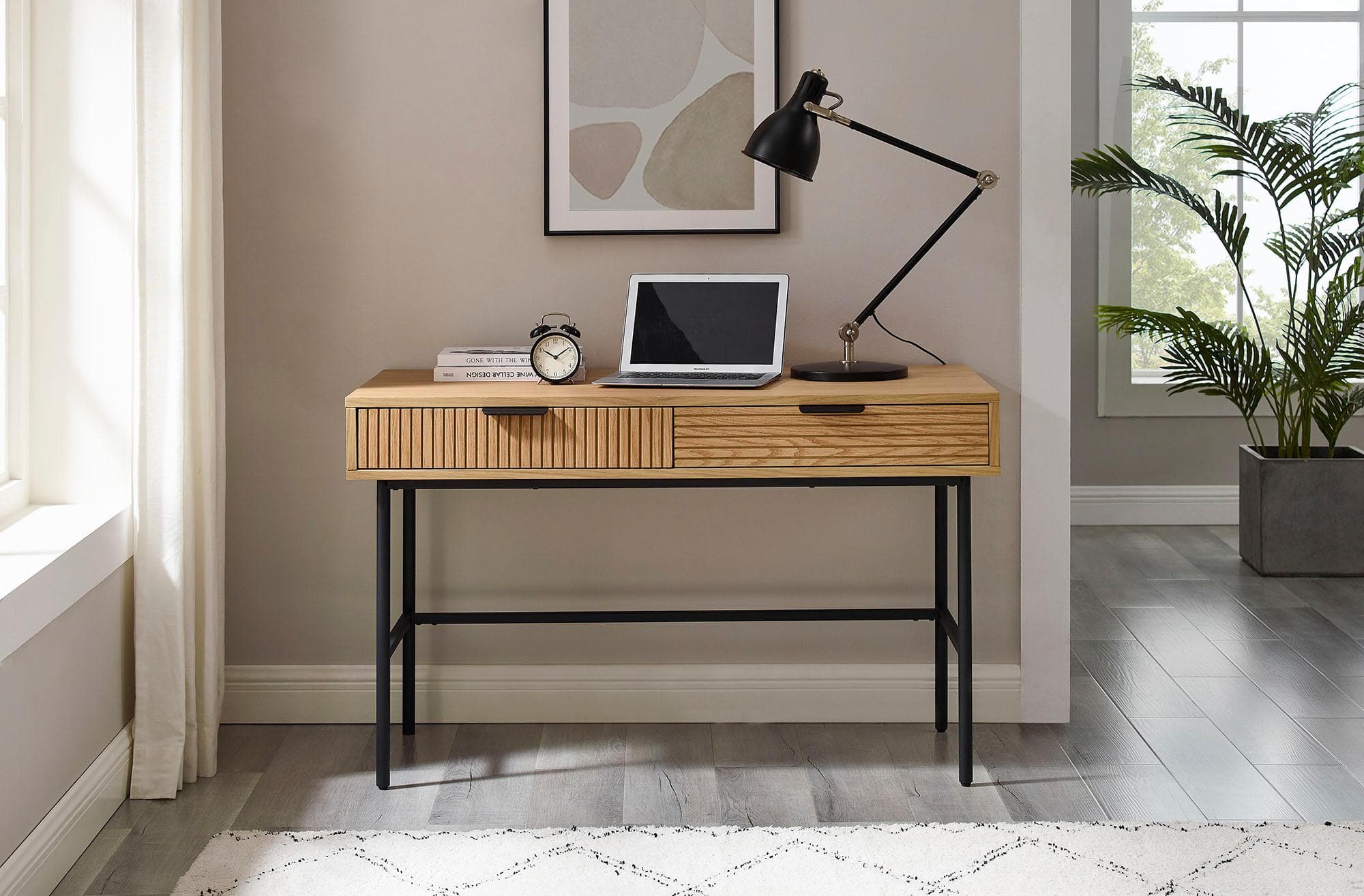 Salesfever Visby Design-Schreibtisch Eiche Schwarz mit Soft-Close-Schubladen