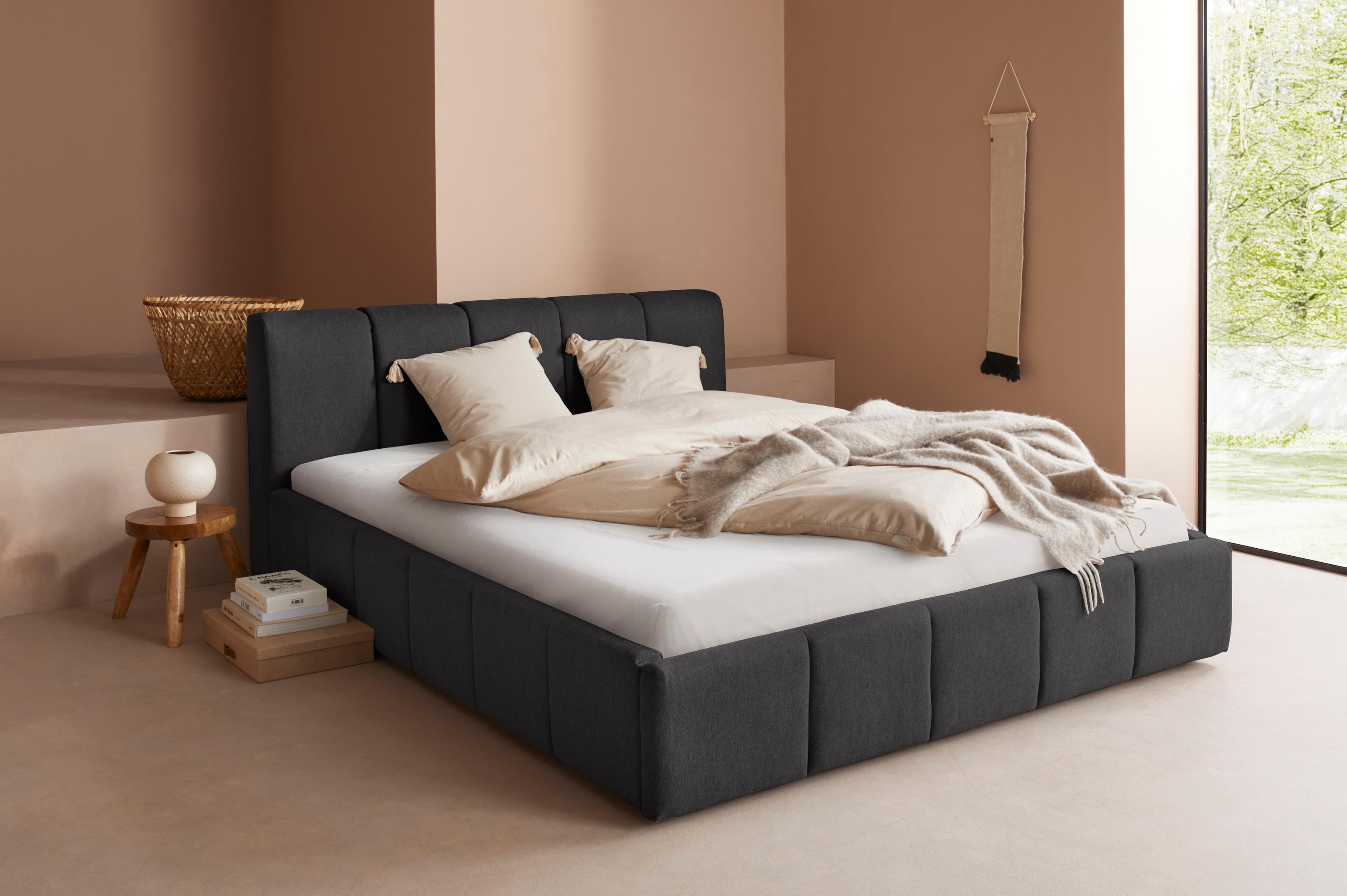 LeGer Home Polsterbett Maileen Schwarz mit Rollrost