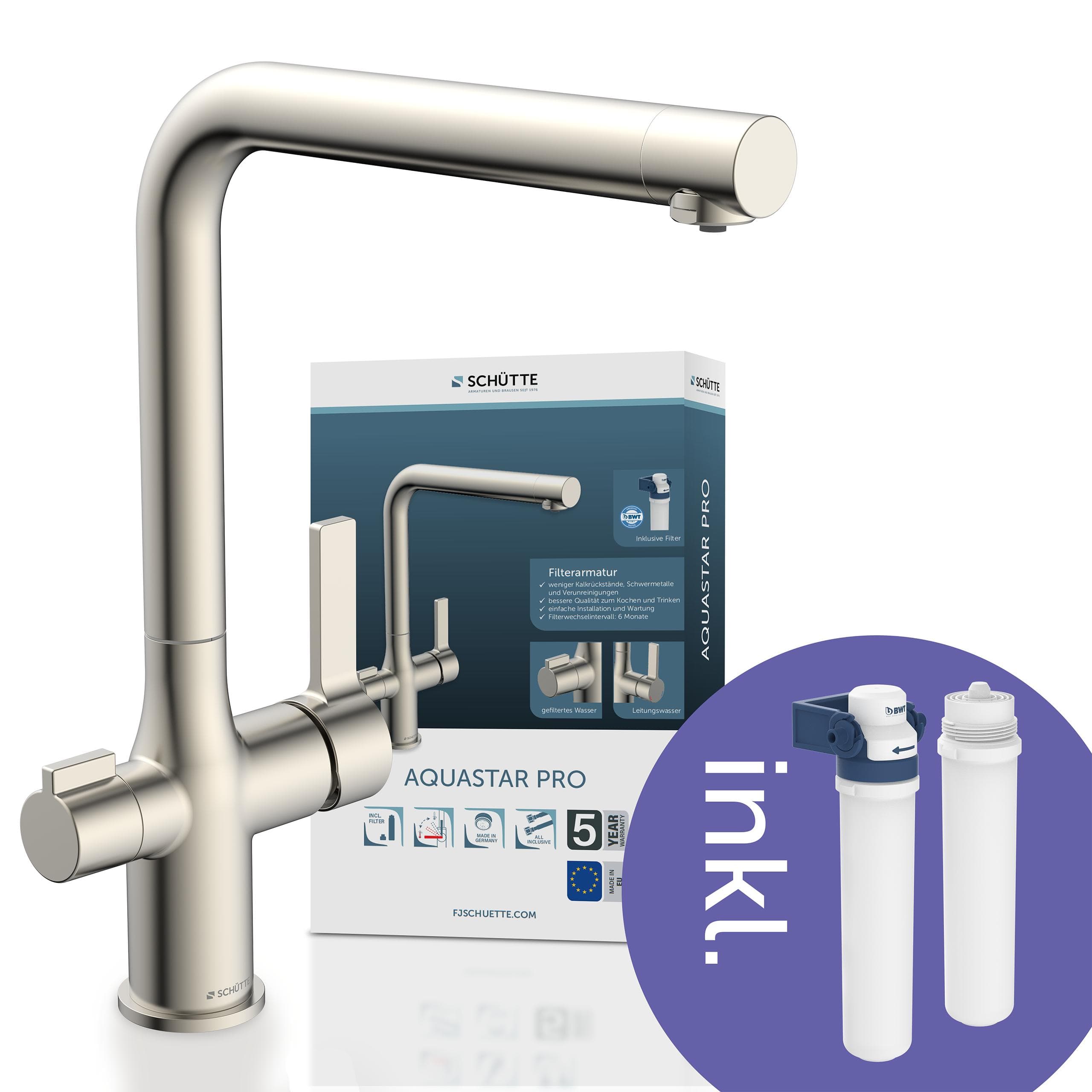 SCHÜTTE AQUASTAR PRO Spültischarmatur Grau Edelstahl mit Filtersystem