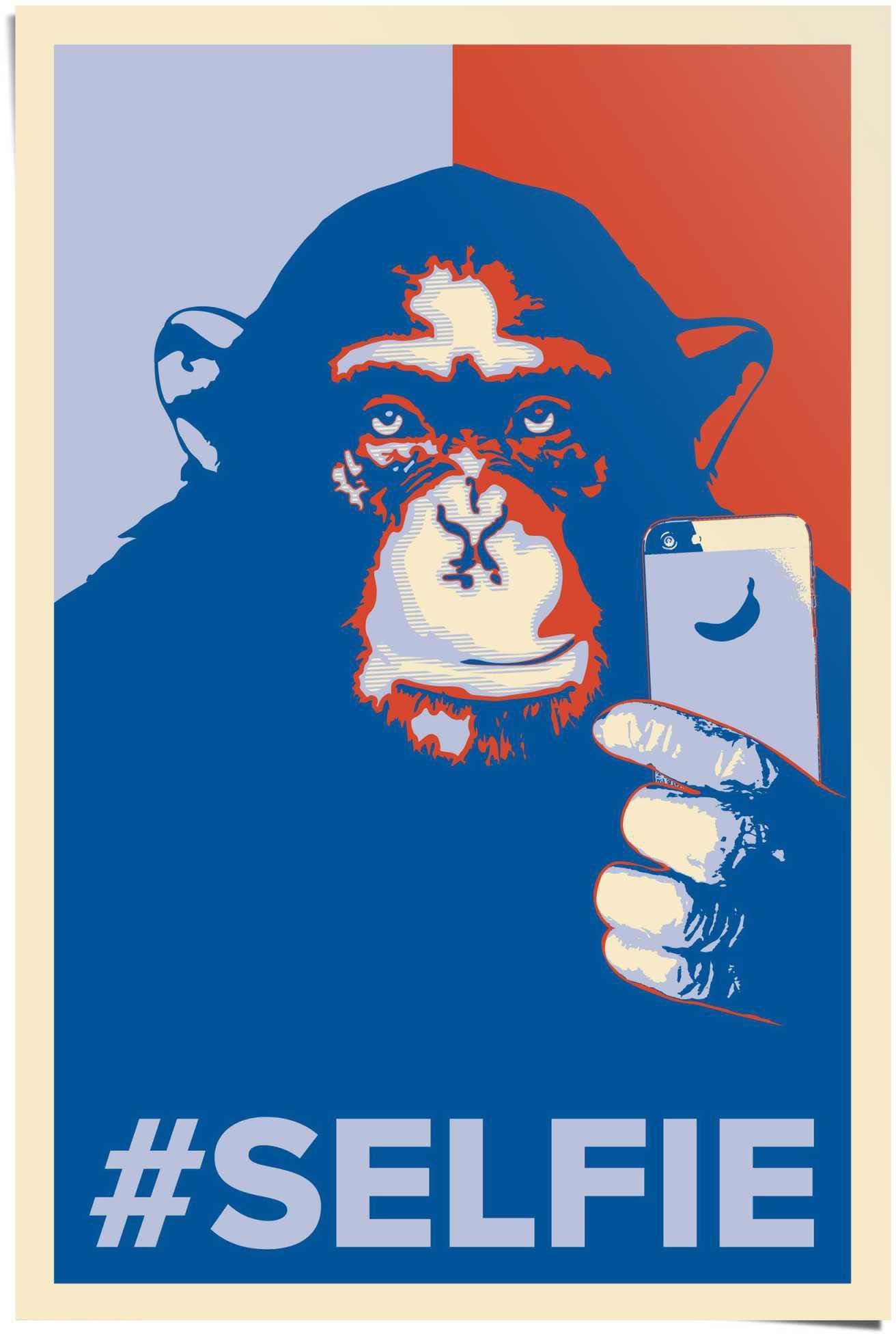 Reinders Poster Selfie Affe Blau Hochwertiger Papierdruck