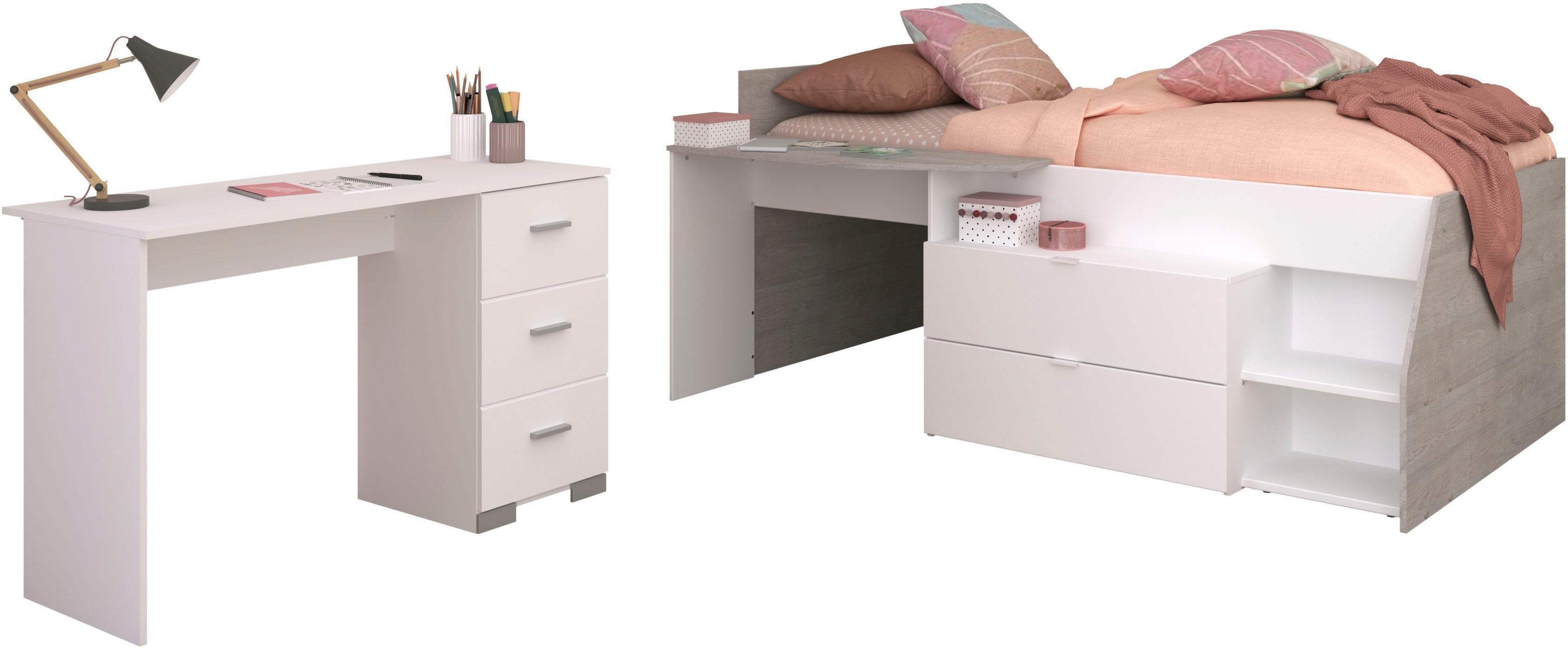 Parisot Jugendzimmer-Set Milky 17 Weiß Hochbett mit Schreibtisch