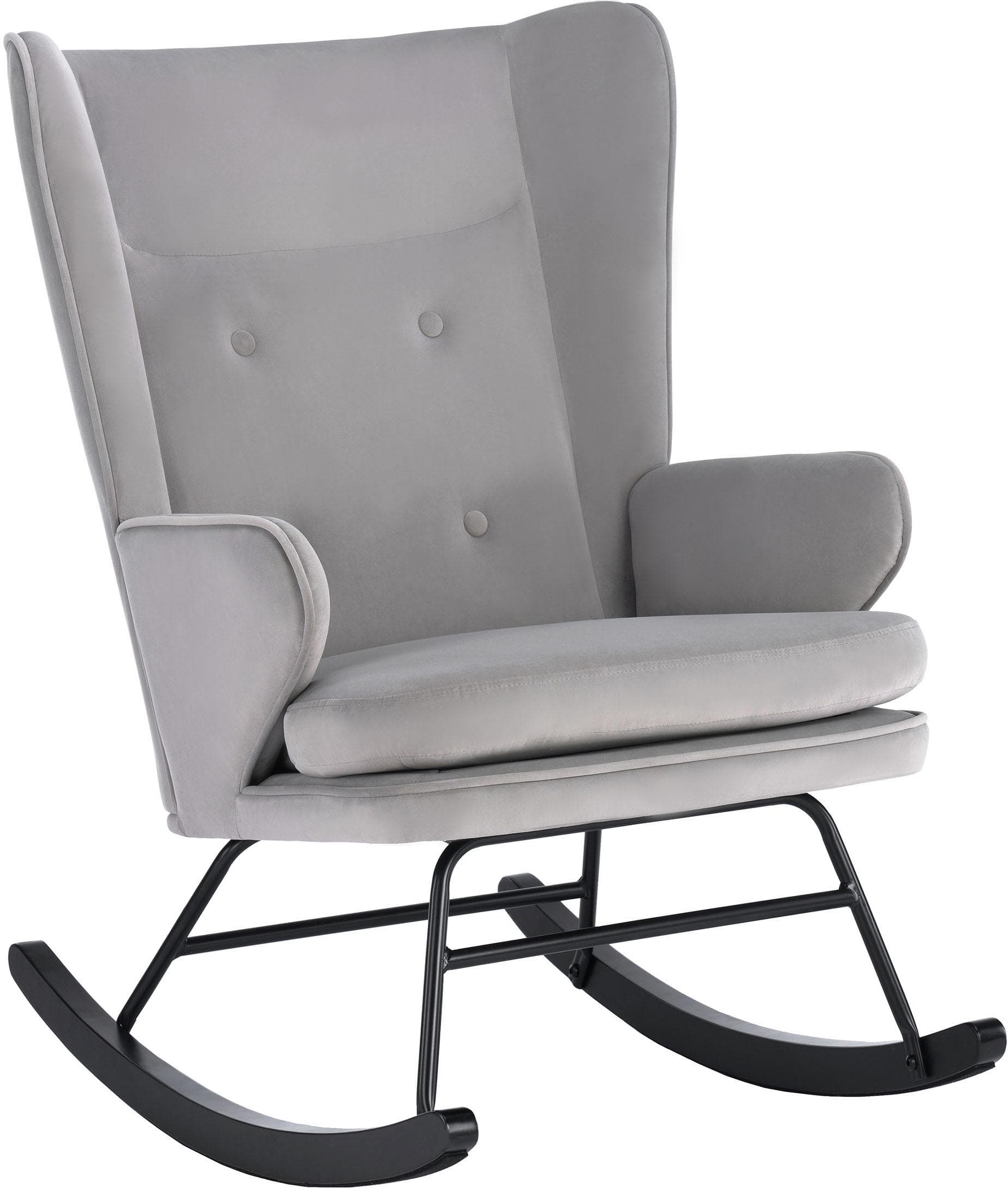 Kayoom Schaukelstuhl Melorie Grau Metallgestell mit Holzkufen