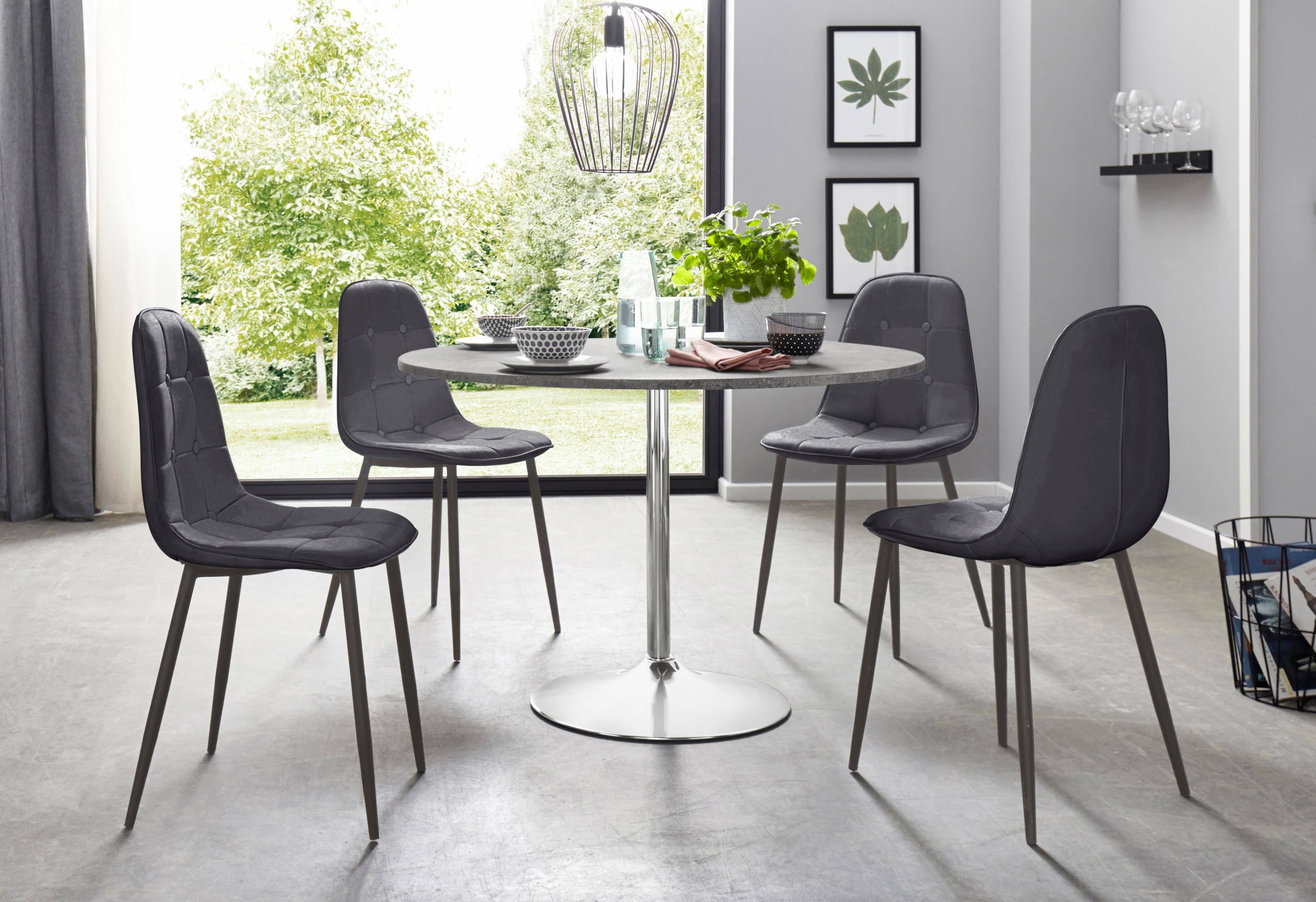 5-teilige Essgruppe mit runden Tisch in Zement-Optik