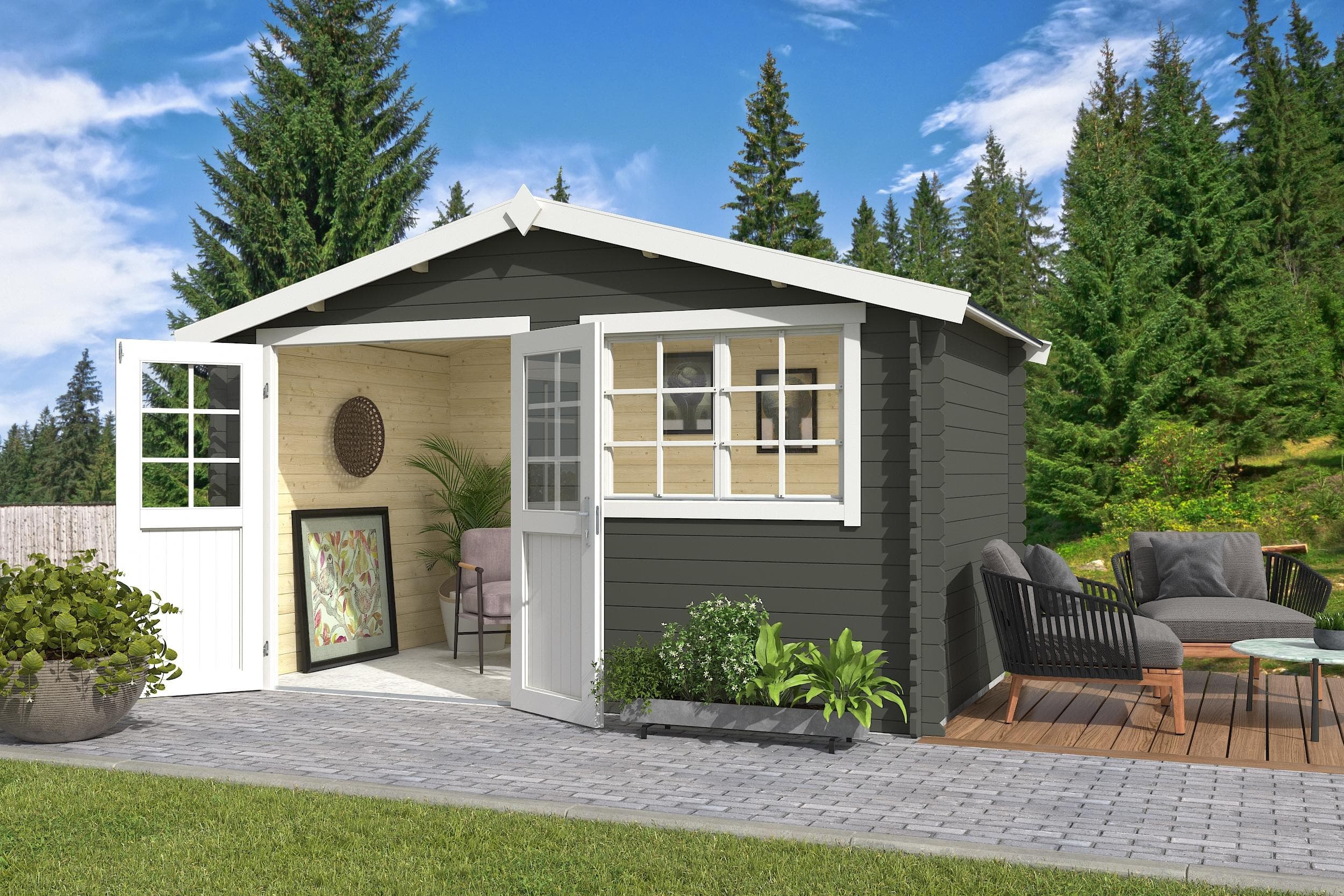 Gartenhaus NORDIC HOLZ "Axel 230" Grüngrau Massivholz