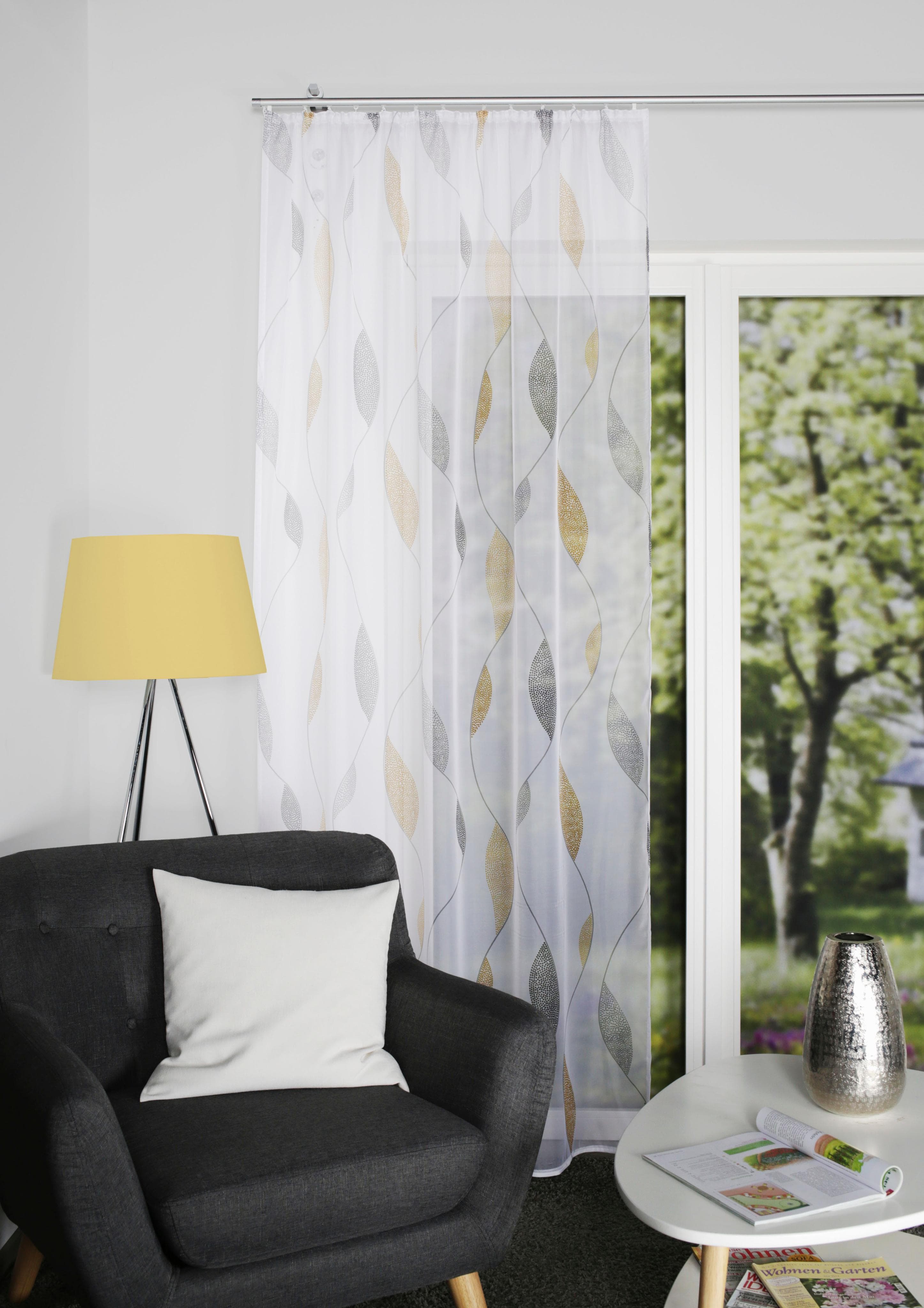 HOME WOHNIDEEN Vorhang PAOLO Gelb Voile 140x225 cm Bedruckt