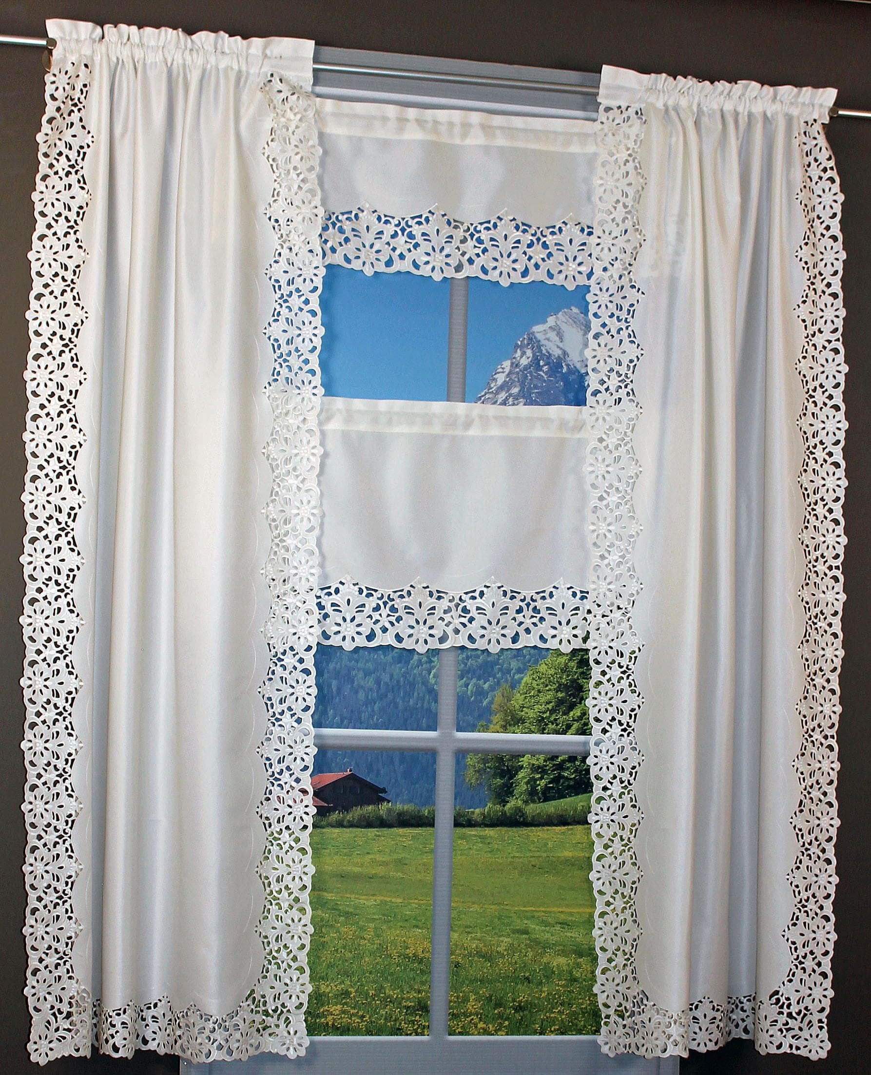 HOSSNER Gardine Rießersee Beige Polyester mit Ausbrenner-Stickerei