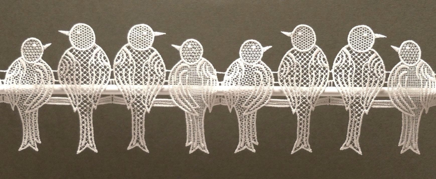 Scheibengardine STICKEREIEN PLAUEN "Spatzen" weiß Polyester