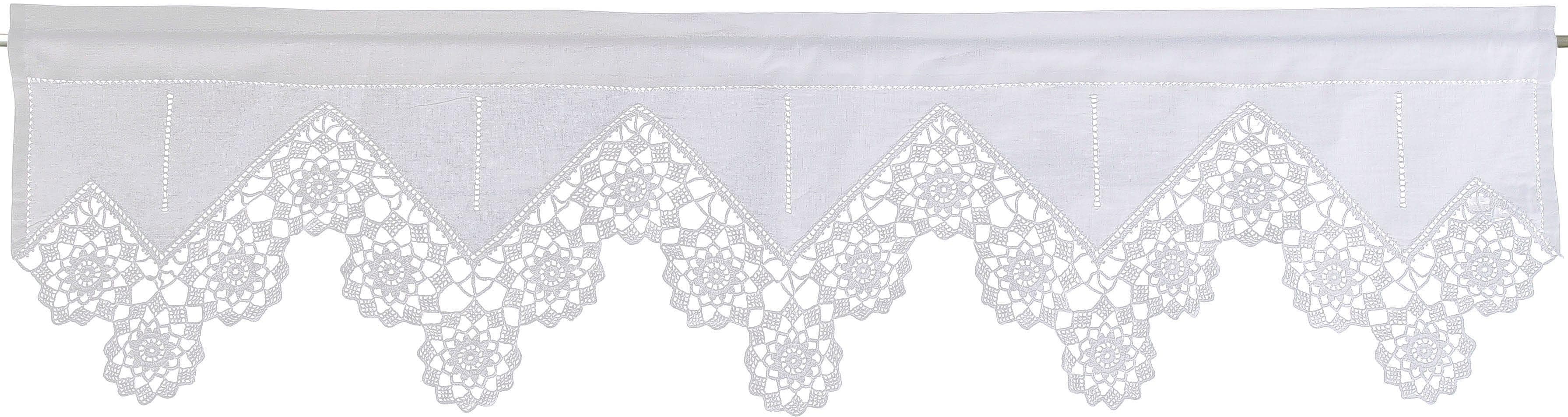 HOSSNER - ART OF HOME DECO Dufour: Handgehäkelte Spitze Querbehang Weiß