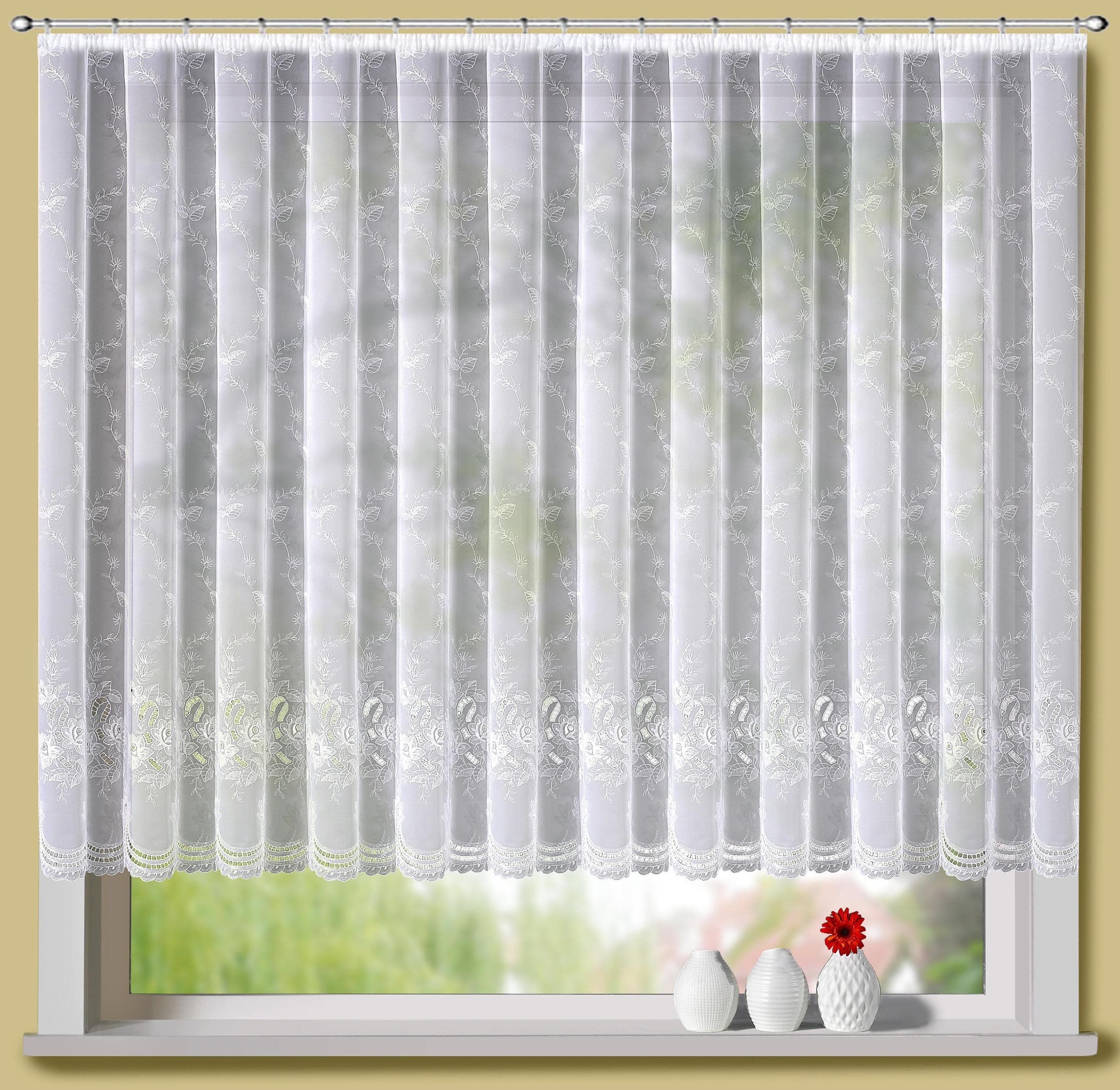 Gardine STICKEREIEN PLAUEN "Luisa" Gr. 9, weiß, B:300cm H:245cm, Polyester, Gardinen, veredelt mit echter Plauener Spitze Stickerei