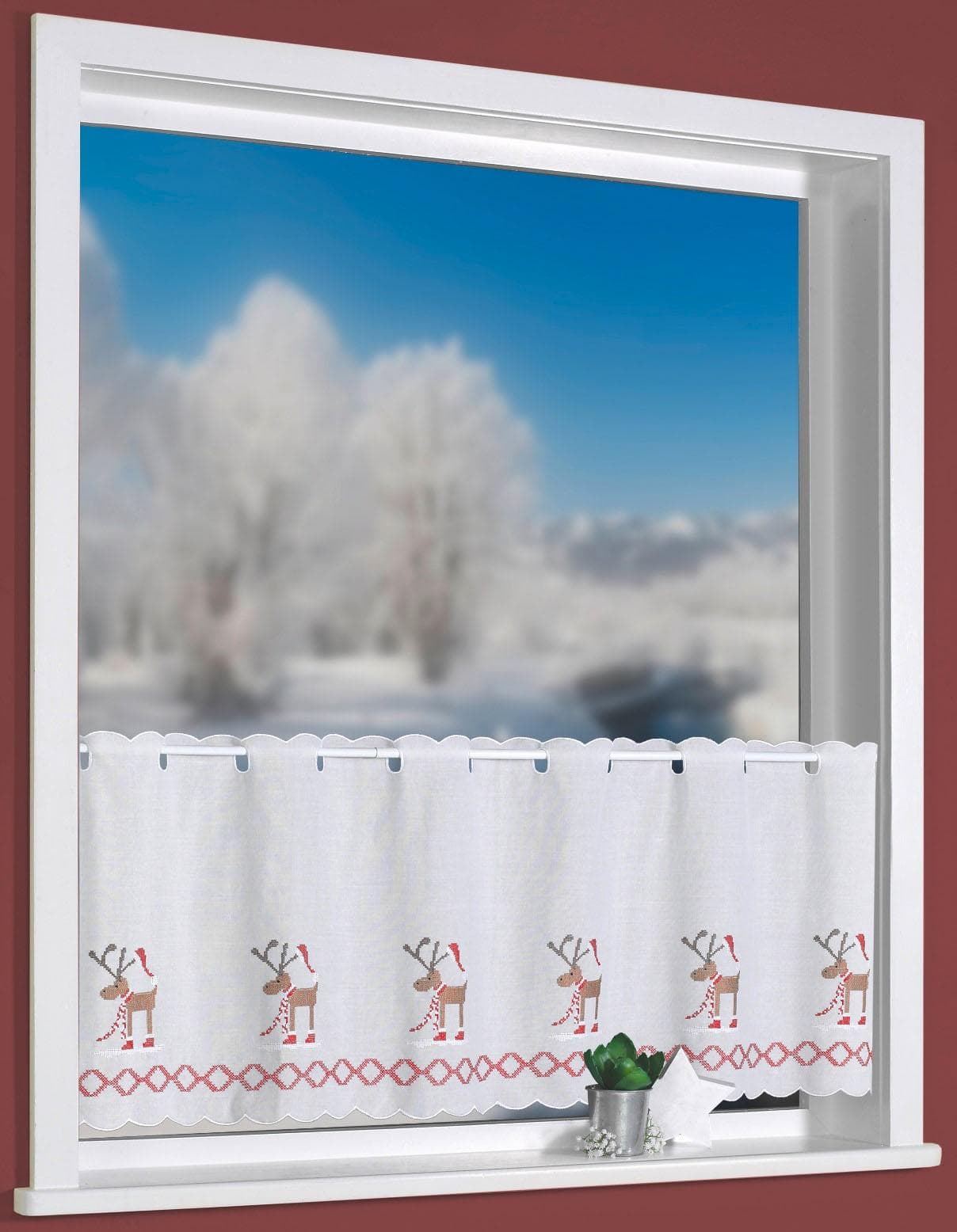 Weckbrodt Scheibengardine Weihnachtselche Bestickt Polyester