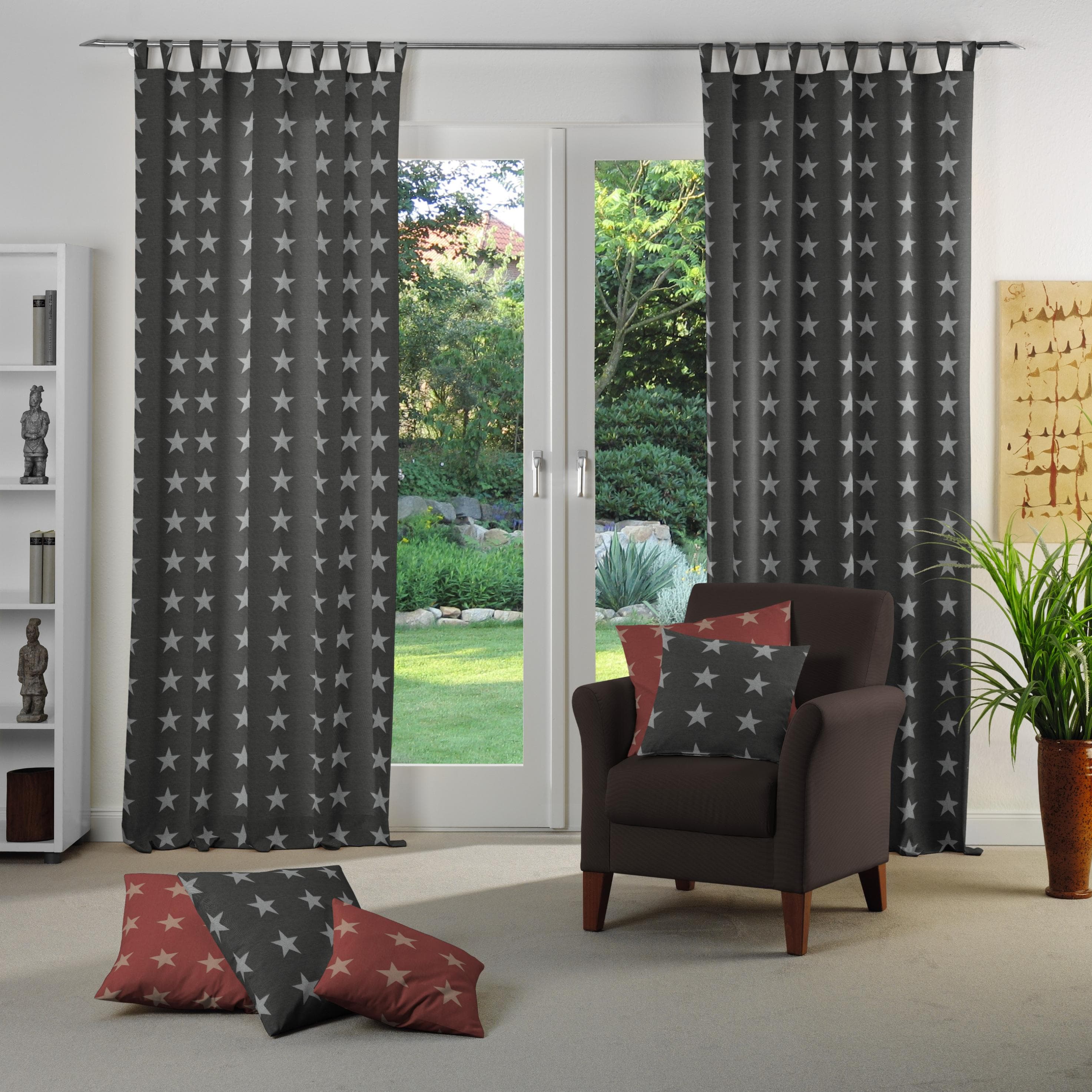 Vorhang WIRTH FELINO Grau Jacquard Sternemuster Schlaufen