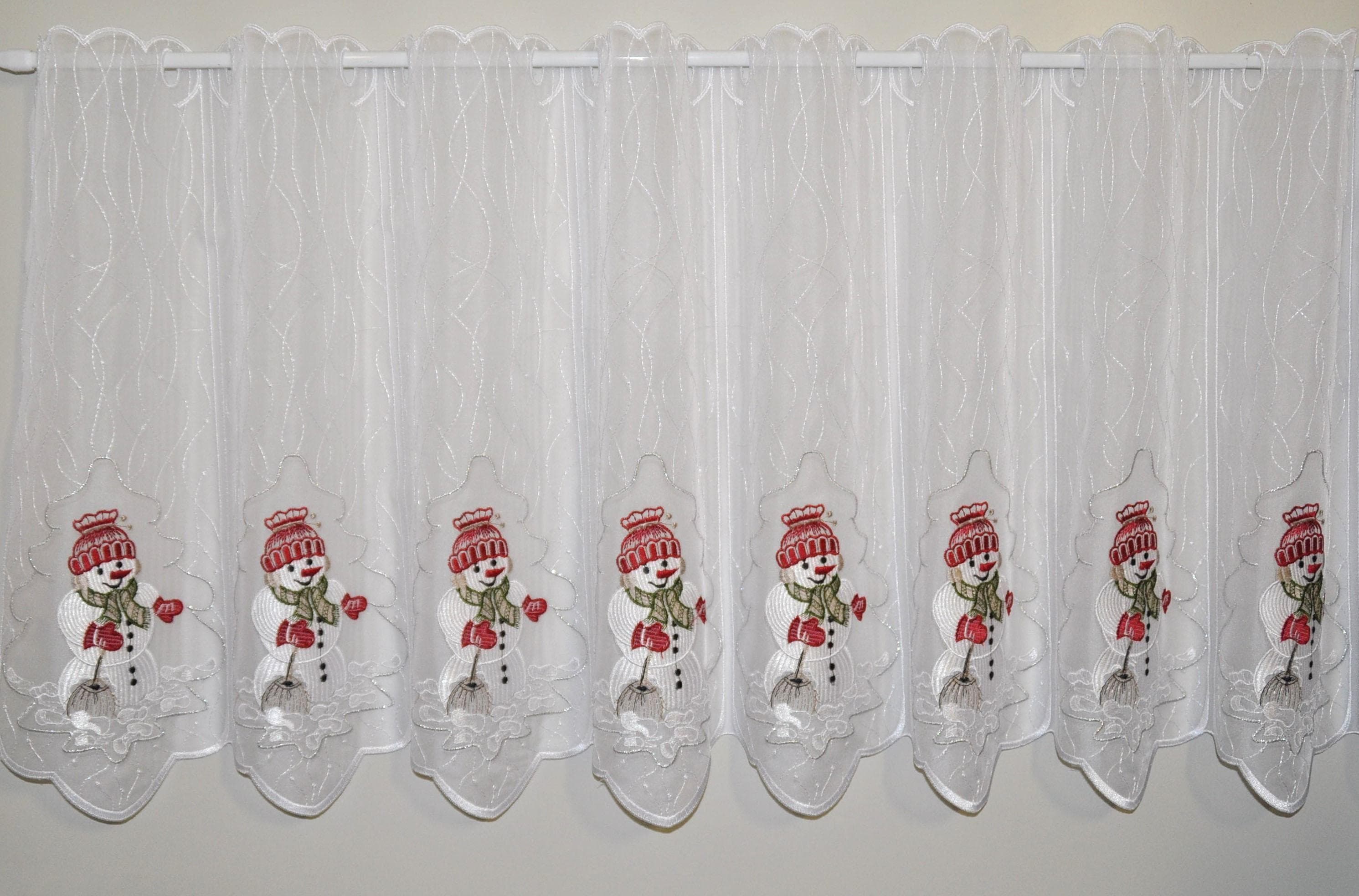 Scheibengardine Stickereien Plauen Schneemann Bunt Voile Polyester