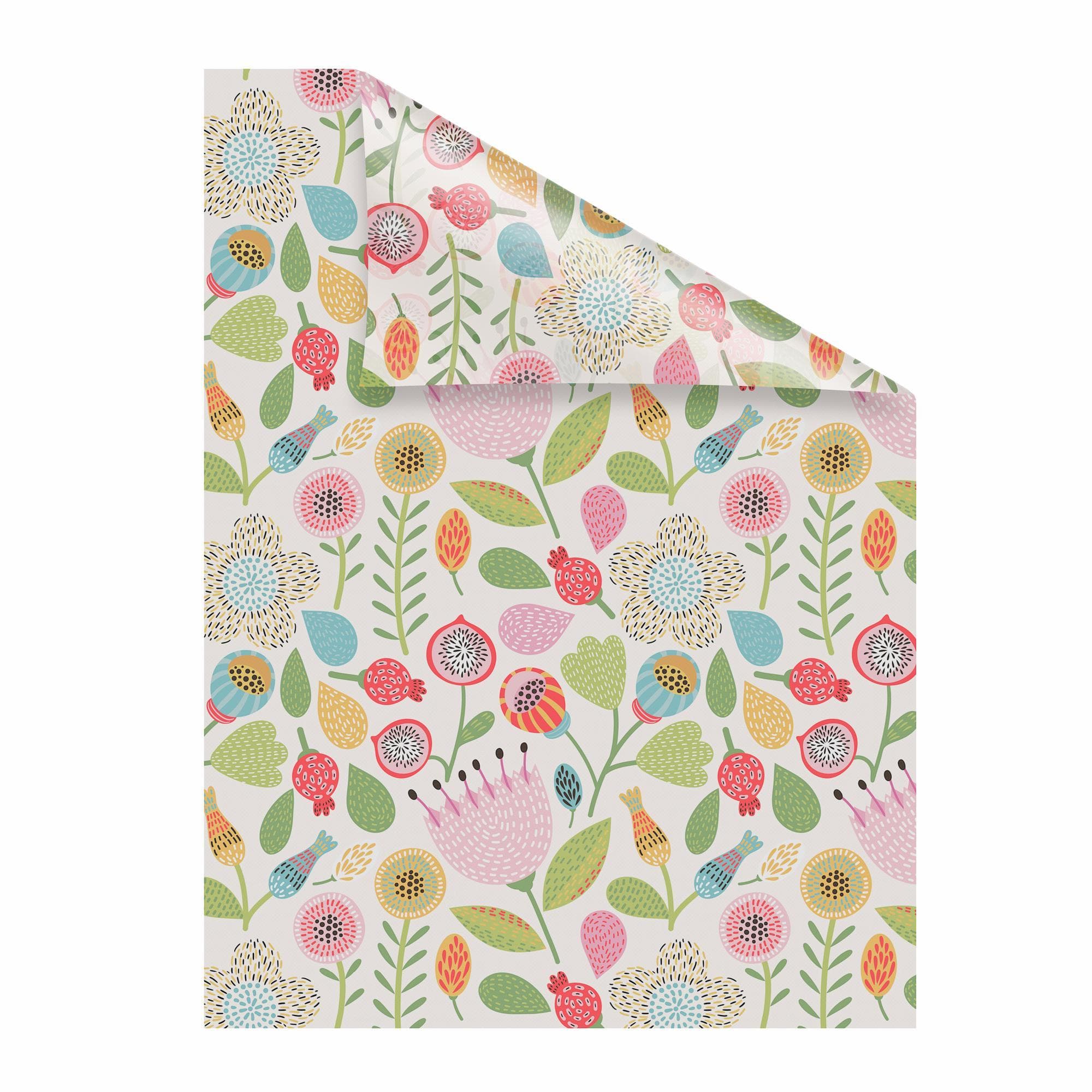Retro Fensterfolie mit Blumenmuster, PVC, 100x180 cm