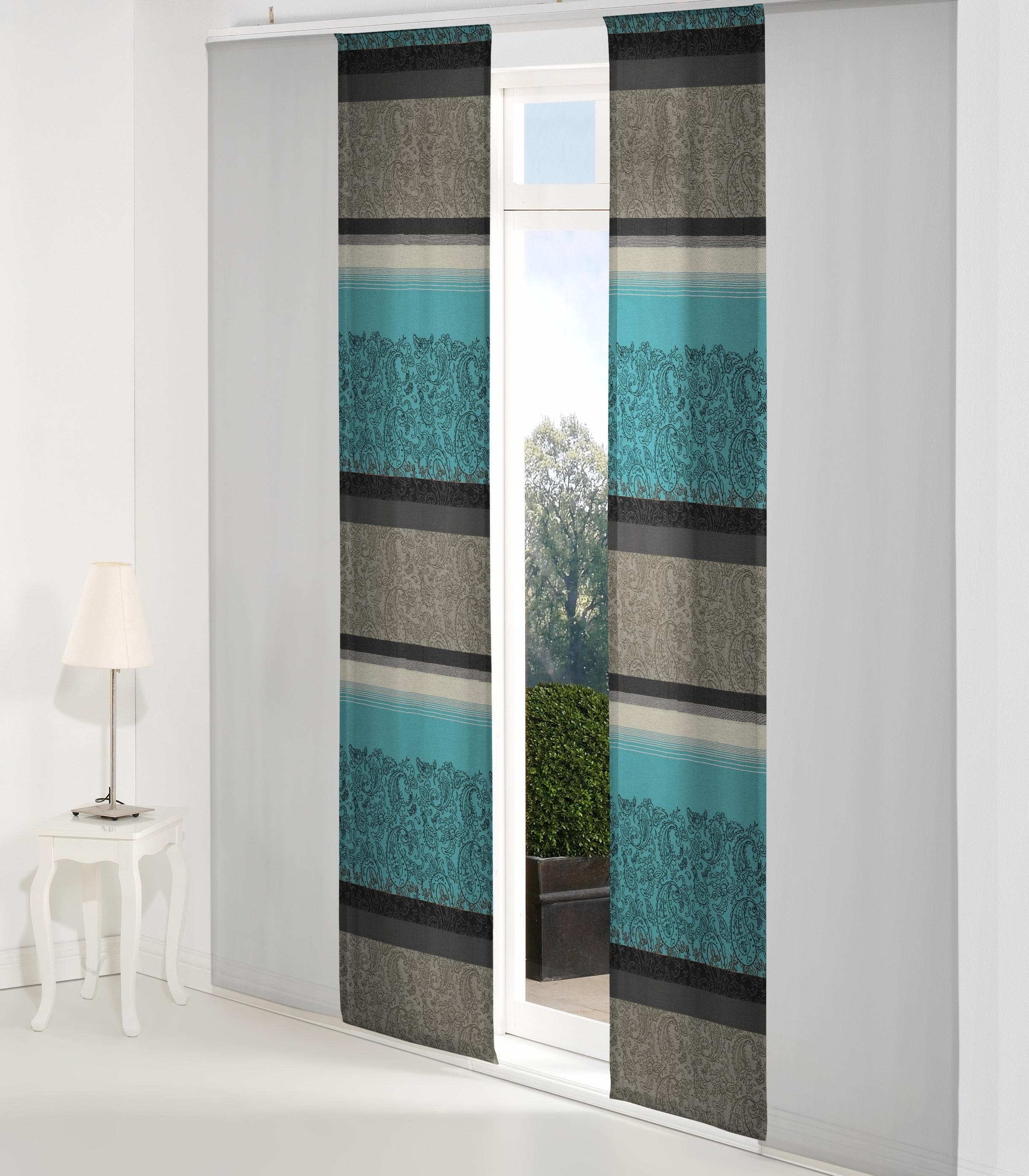 WIRTH Schiebegardine Maribor Blau Jacquard
