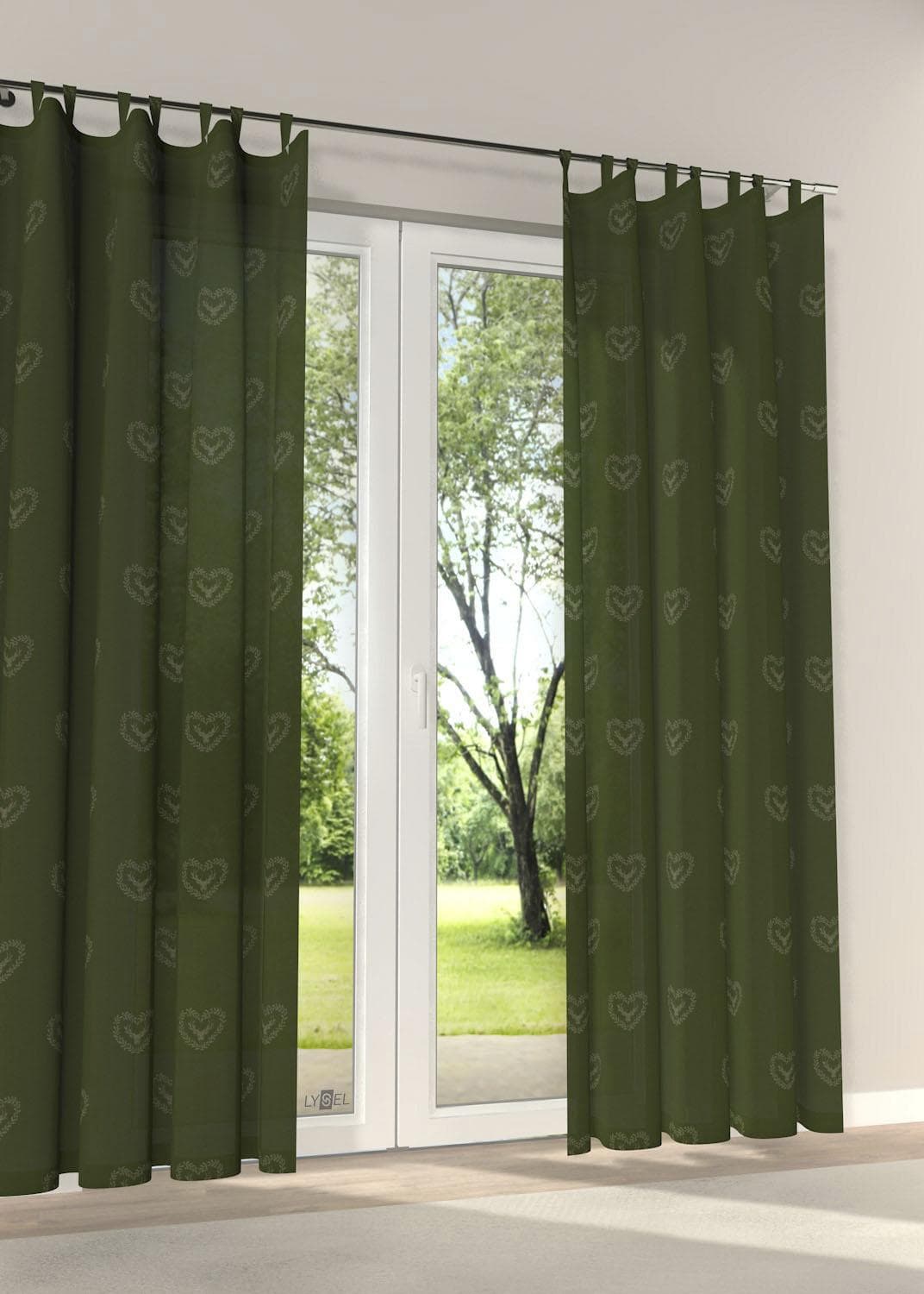 Vorhang STICKEREIEN PLAUEN "Hirsch" Gr. 5 Dunkelgrün Polyester Viskose