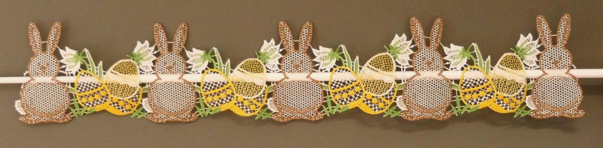 Scheibengardine Stickereien Plauen Osterhasen Bunt Polyester