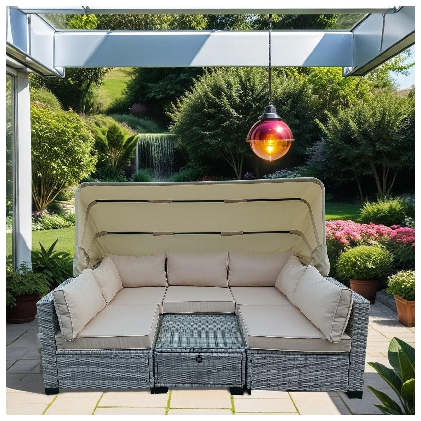 HTI-Living Garten-Essgruppe Loungemöbel Grau/Beige 6-teiliges Set