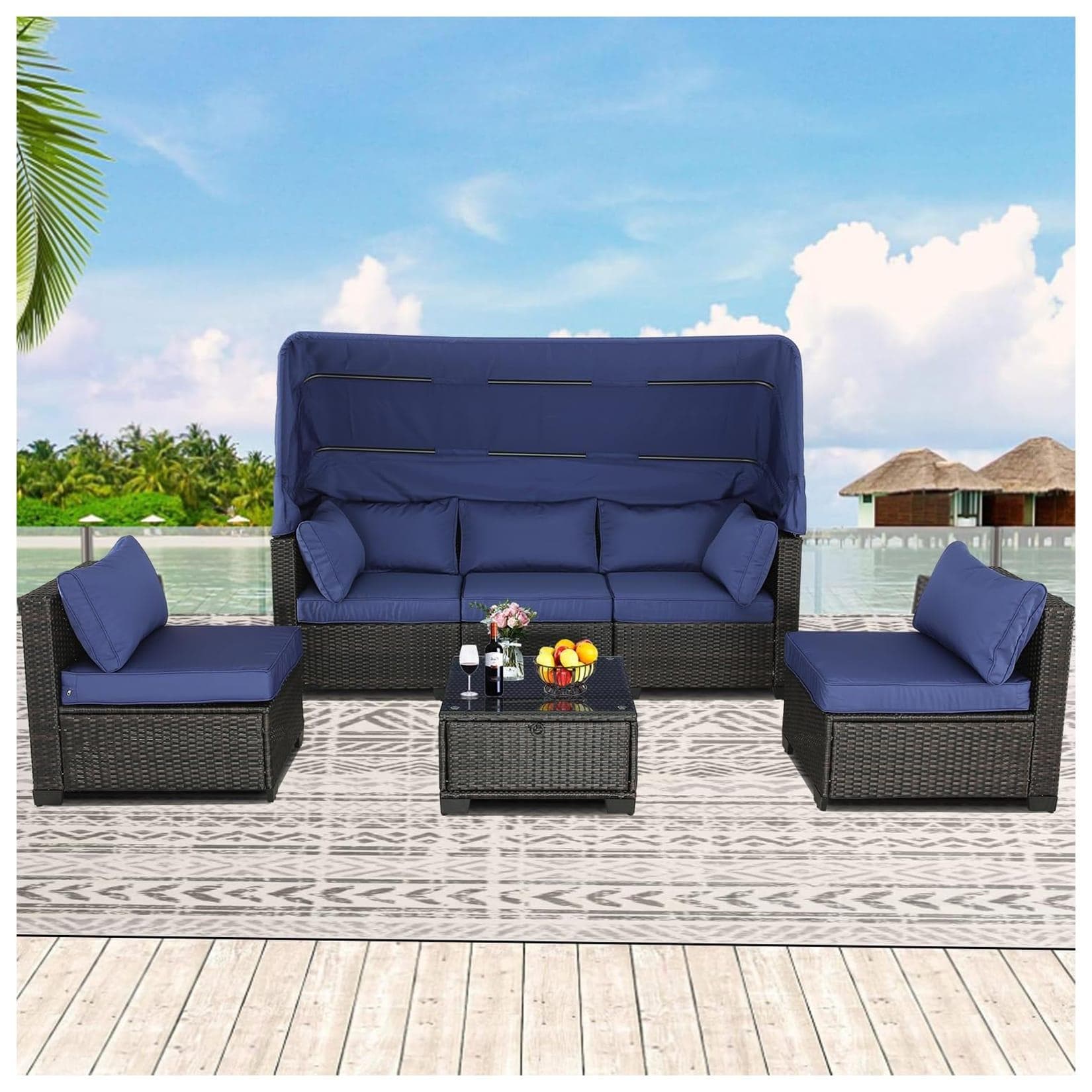 HTI-Living Loungemöbel Blau/Braun 6-teiliges Set Polyrattan