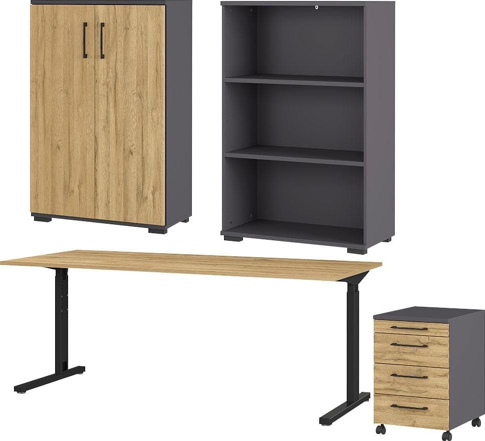 Büromöbel-Set GERMANIA GW-Profi 3.0 Schwarz Eiche Nachbildung
