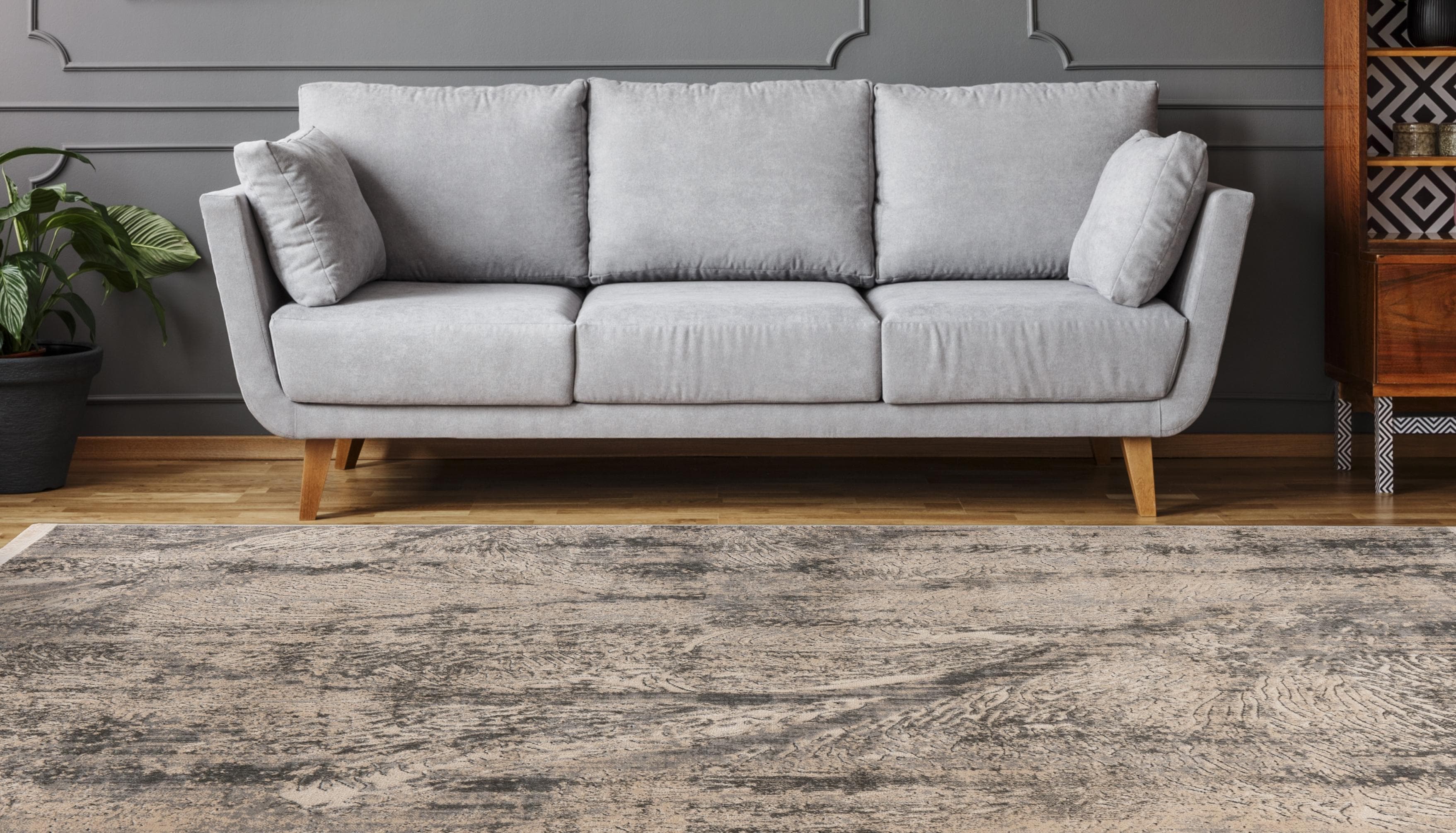 Kayoom Teppich Adela - Vintage Look Grau Kurzflor Polypropylen