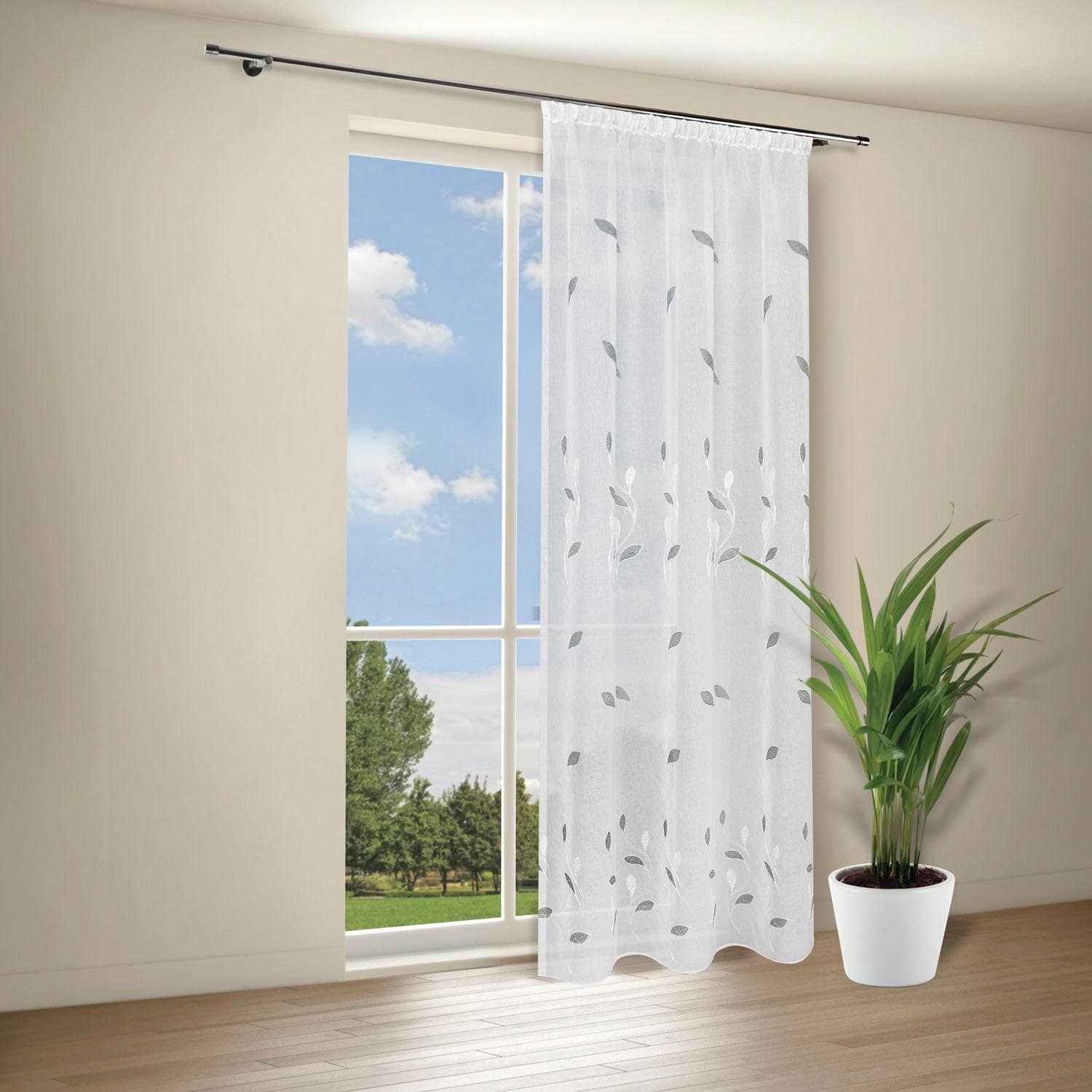 Gardine GERSTER Calina Grau Bestickt Polyester