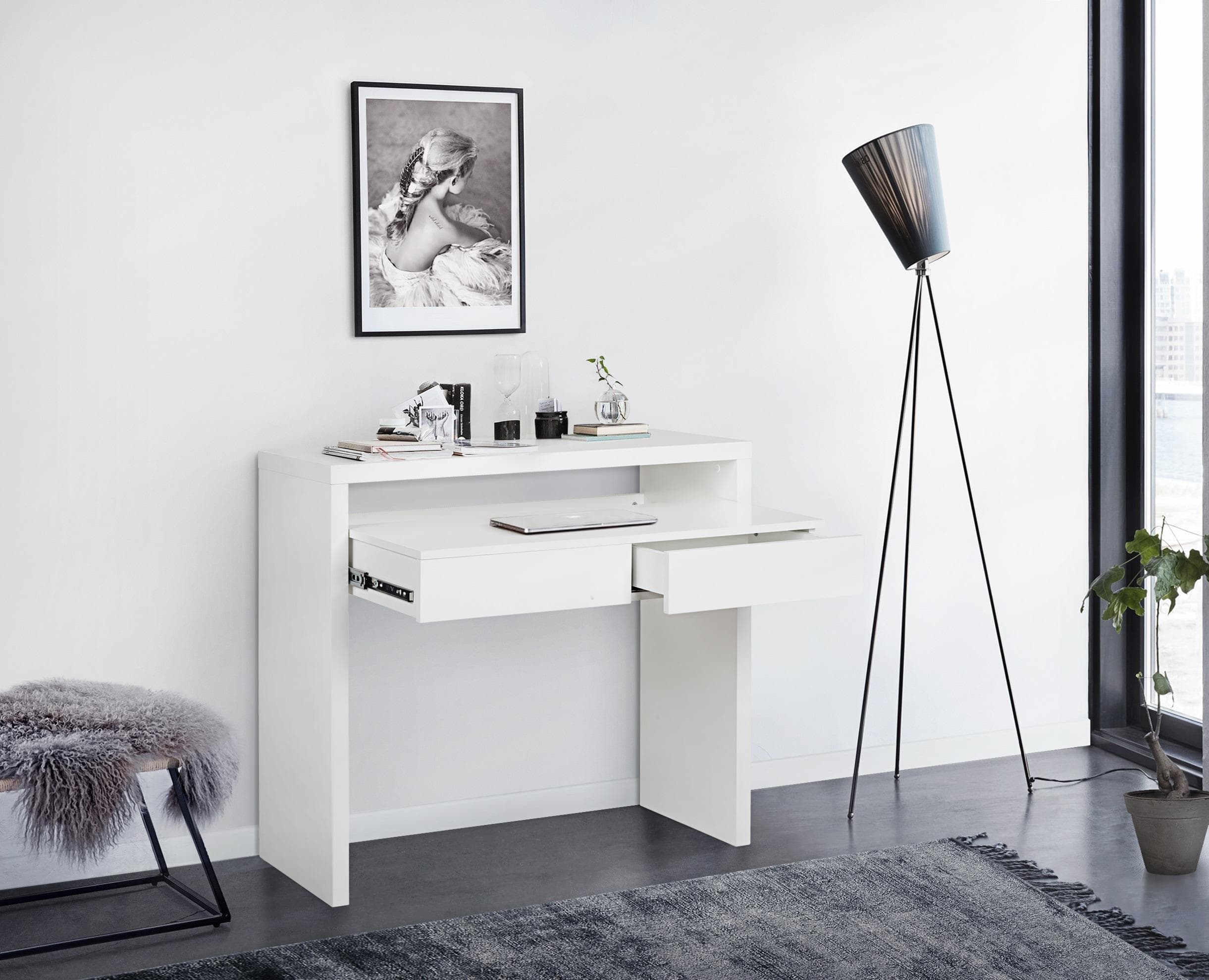 WOODMAN Console10 Schreibtisch Weiß Ausziehbar Mit Stauraum
