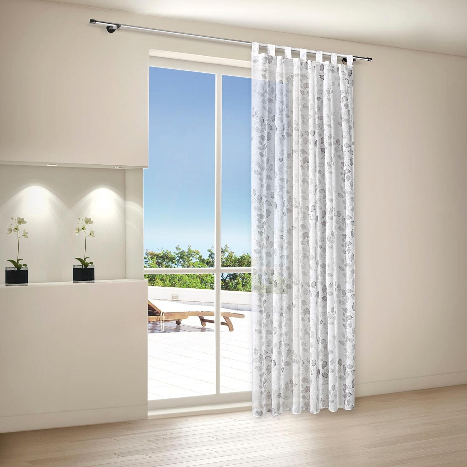 Gardine GERSTER Odile Grau Weiß Schlaufen 140x245cm