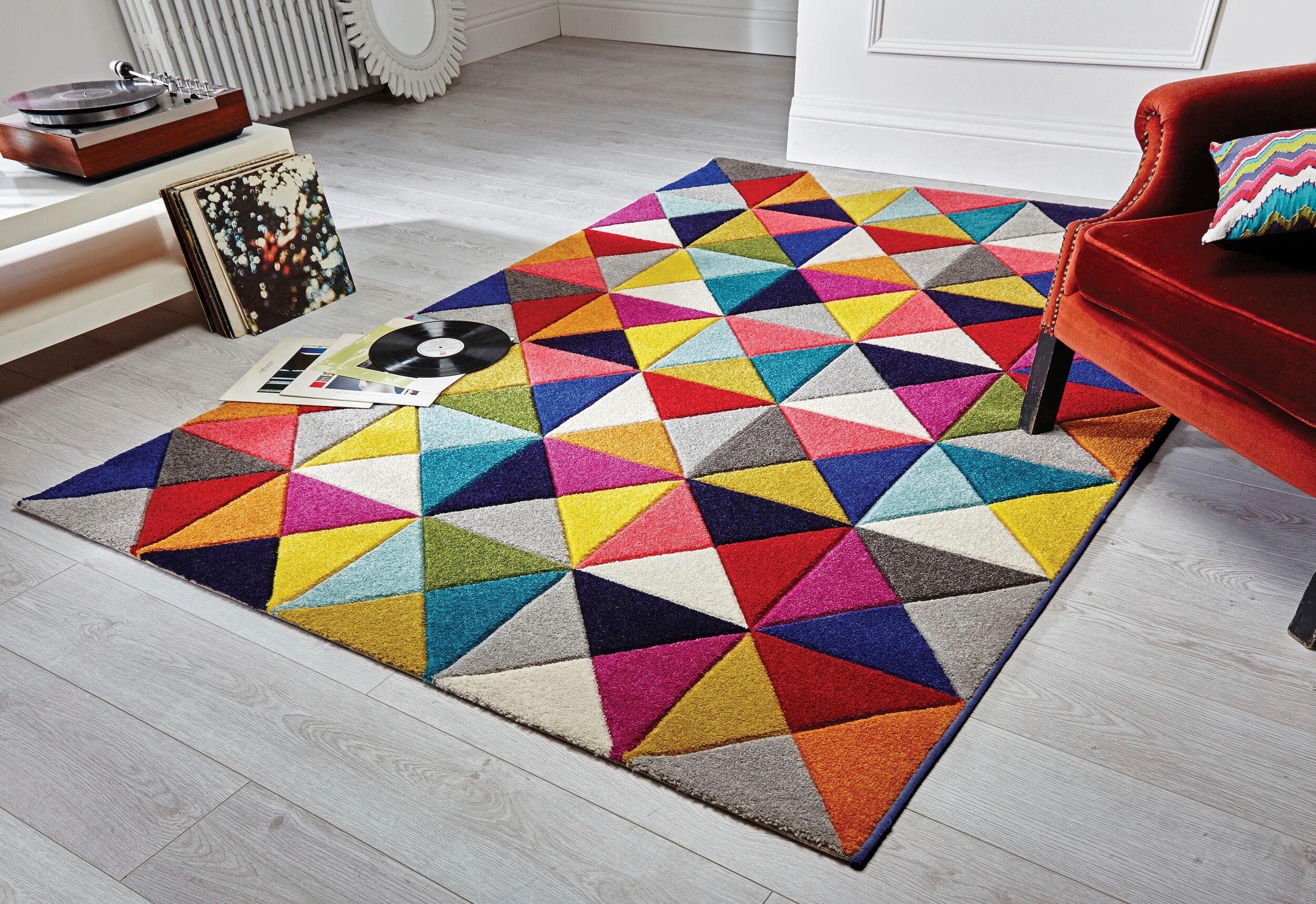 FLAIR RUGS Samba Teppich Bunt Retro Design Kunstfaser