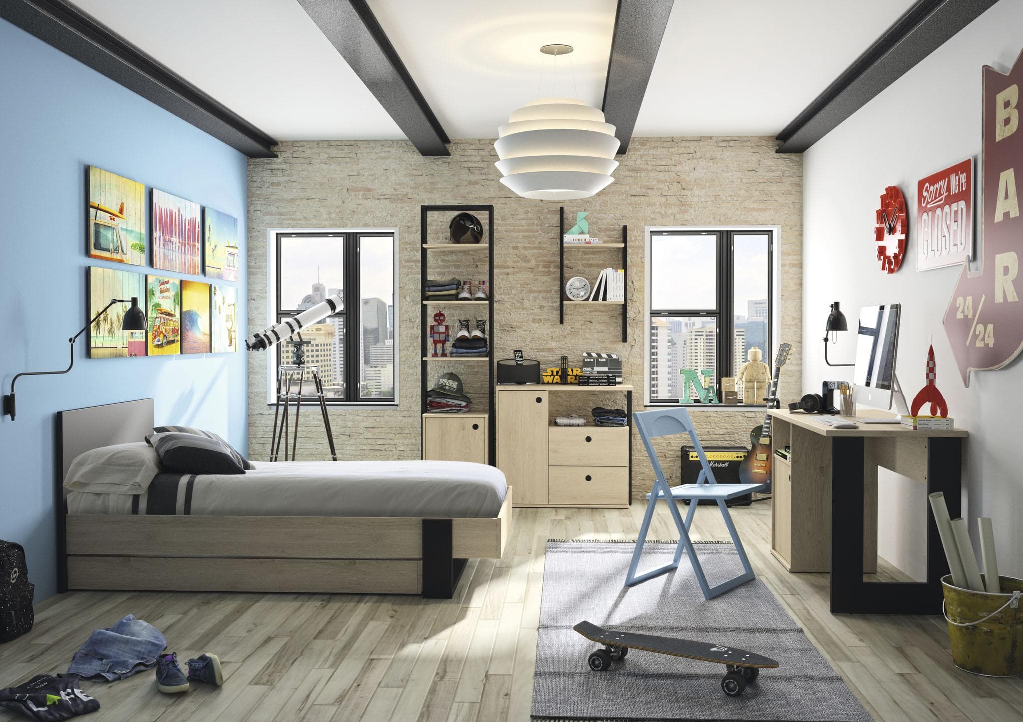 Jugendbett GAMI "DUPLEX" Kastanie Natur/Schwarz 100 cm