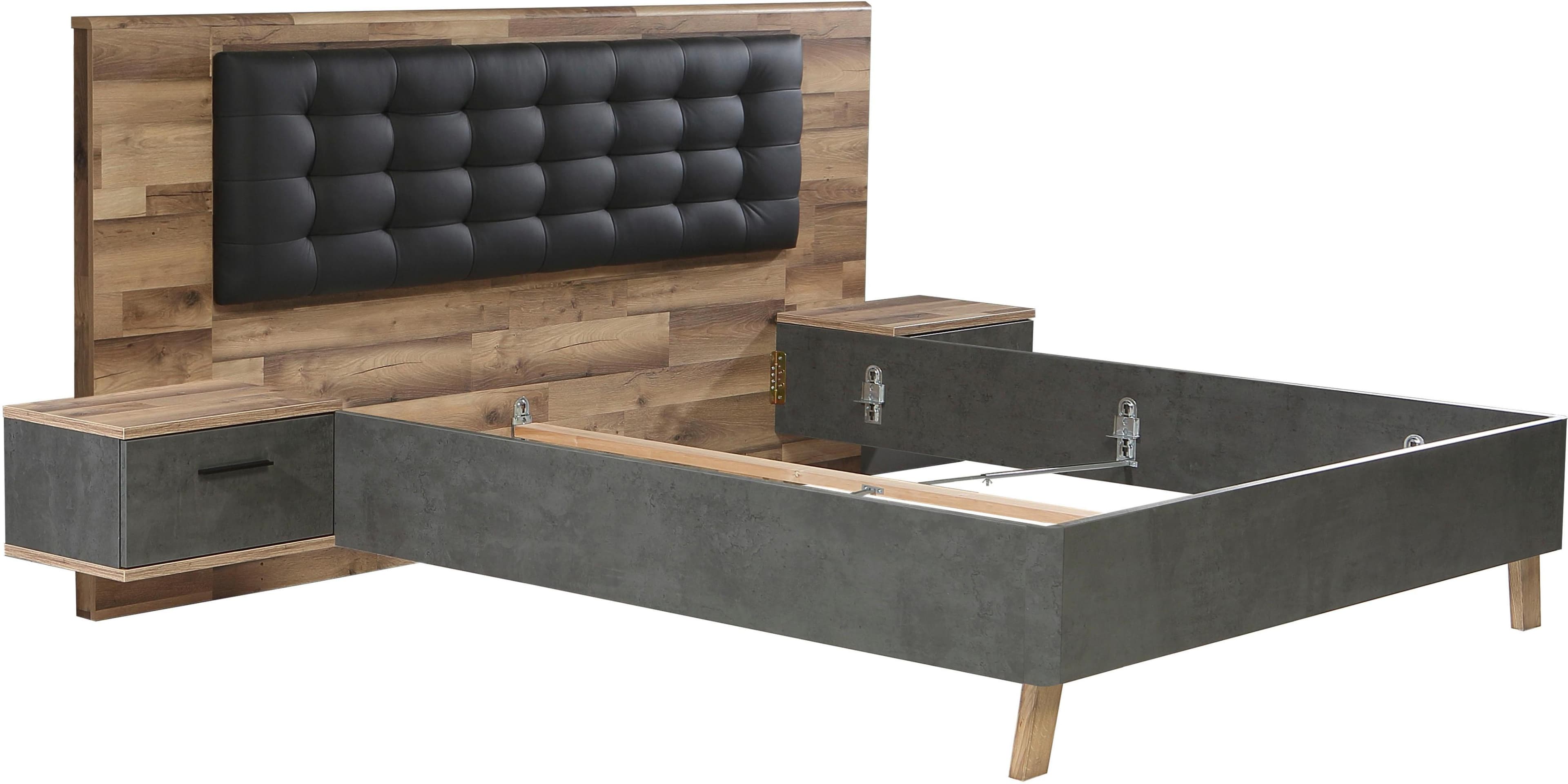 Luxuriöse Bettanlage mit Polsterkopfteil und zwei Nachttischen