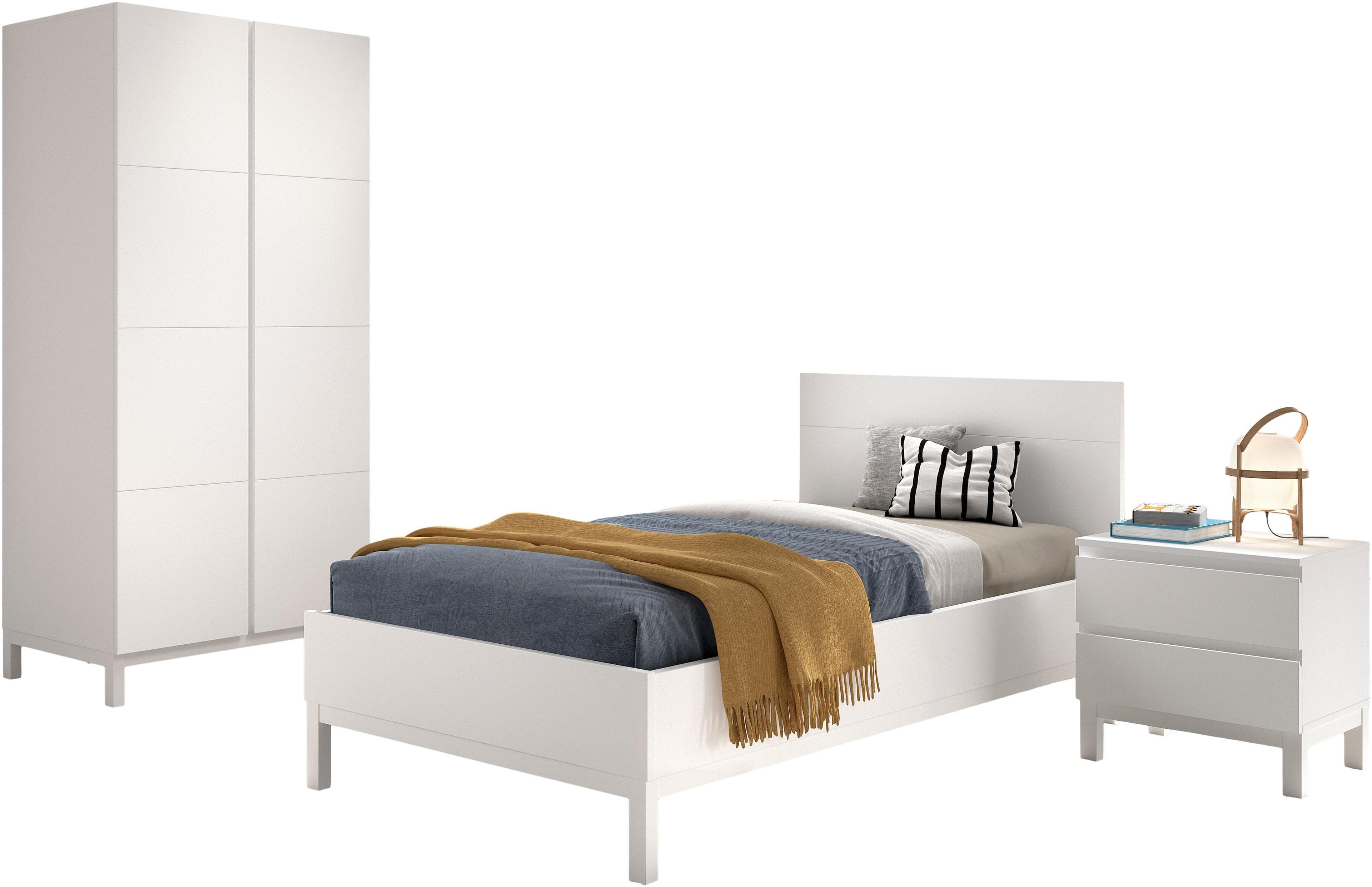 VIPACK Jugendzimmer-Set Eva mit Einzelbett, Schrank und Nachtkonsole Weiß