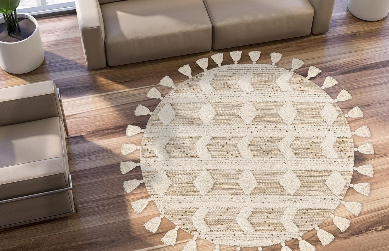 ME GUSTA Wollteppich Boho 160cm Rund Beige Handgewebt