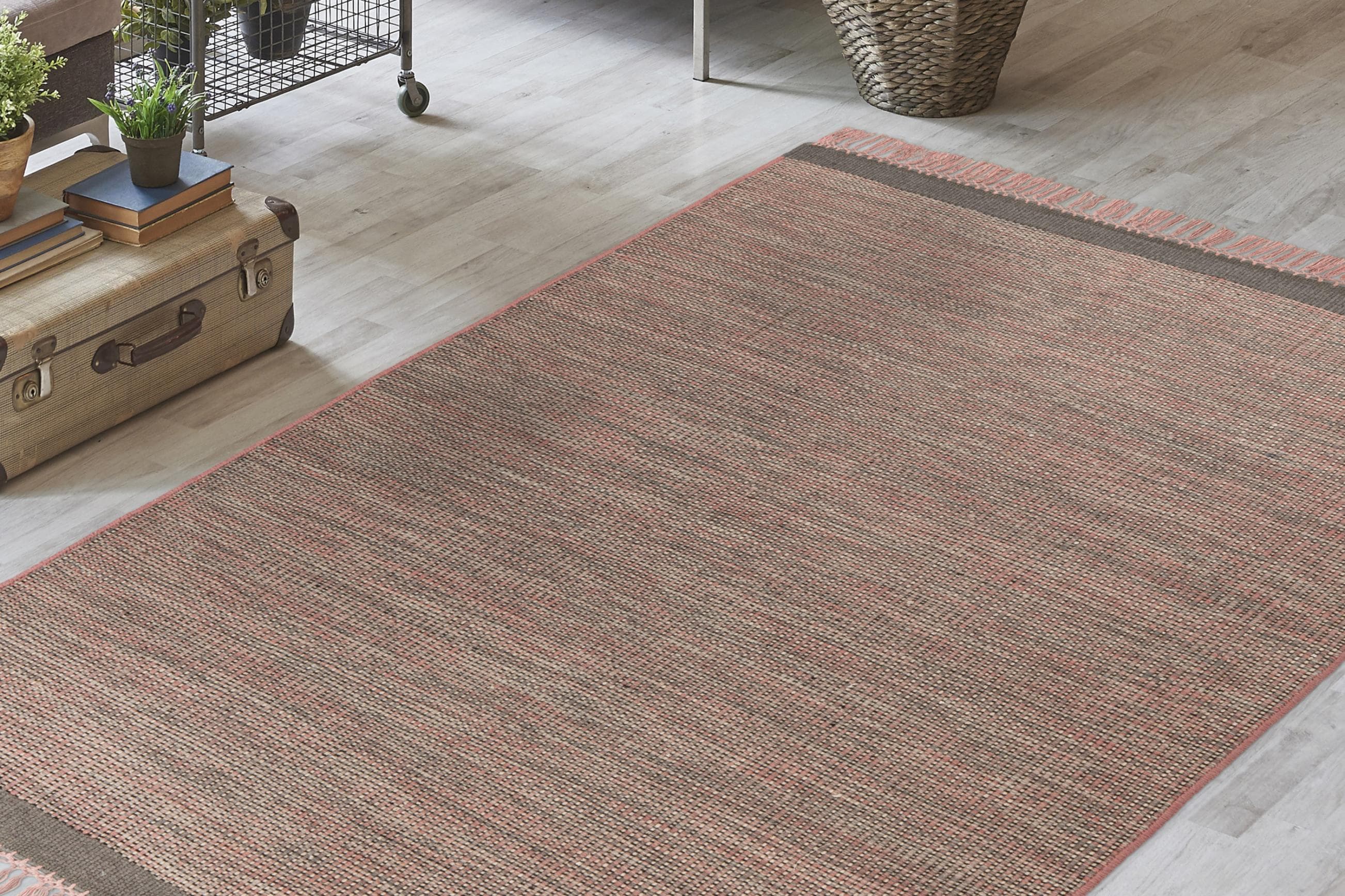 Arte Espina Nomad 8064 Fransenteppich Rosa Grau Handgewebt